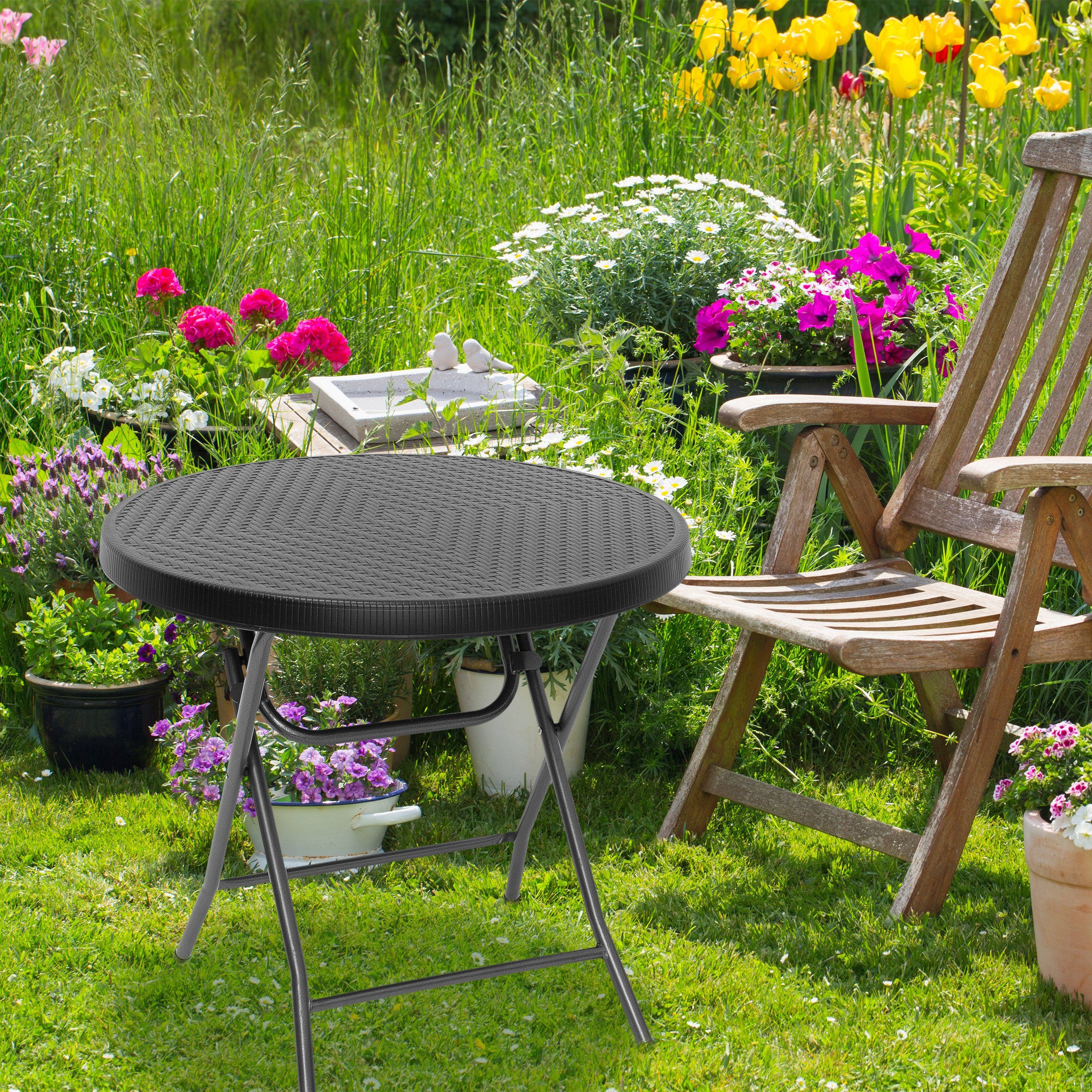 relaxdays Klapptisch Gartentisch klappbar BASTIAN (1-St), Schwarz, Rund – Bild 2 von 5