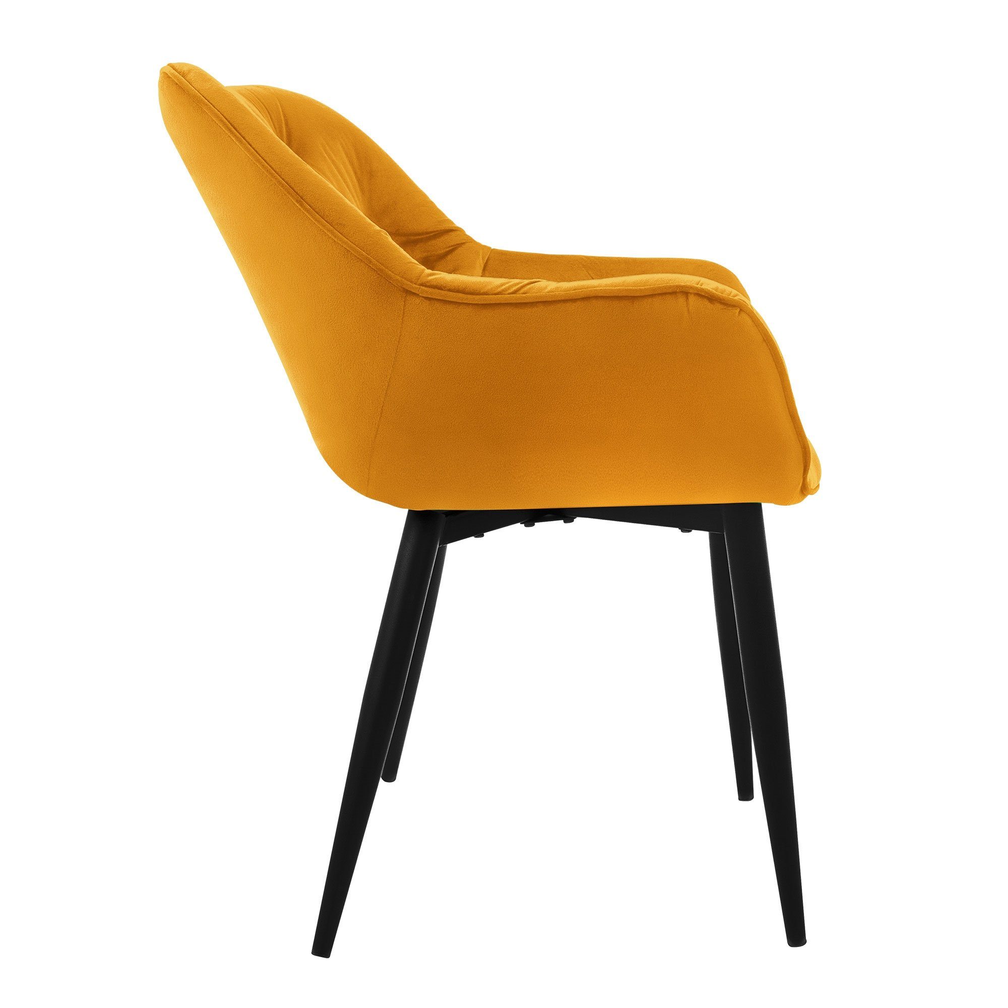 ML-DESIGN Stuhl Küchenstuhl Sessel, Senf Samtstoff Wohnzimmerstuhl Polsterstuhl Metallbeinen Set 2er Ergonomisch