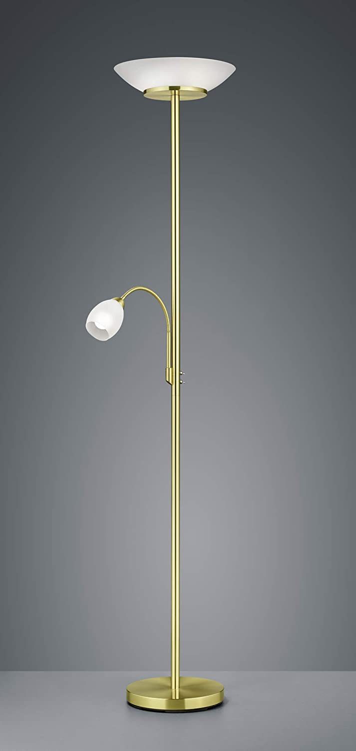 lightling Deckenfluter Klaus, Lichtquellen getrennt schaltbar, ohne Leuchtmittel, mit flexibler Leselampe, 180 cm hoch, messing, Leuchtmittel tauschbar