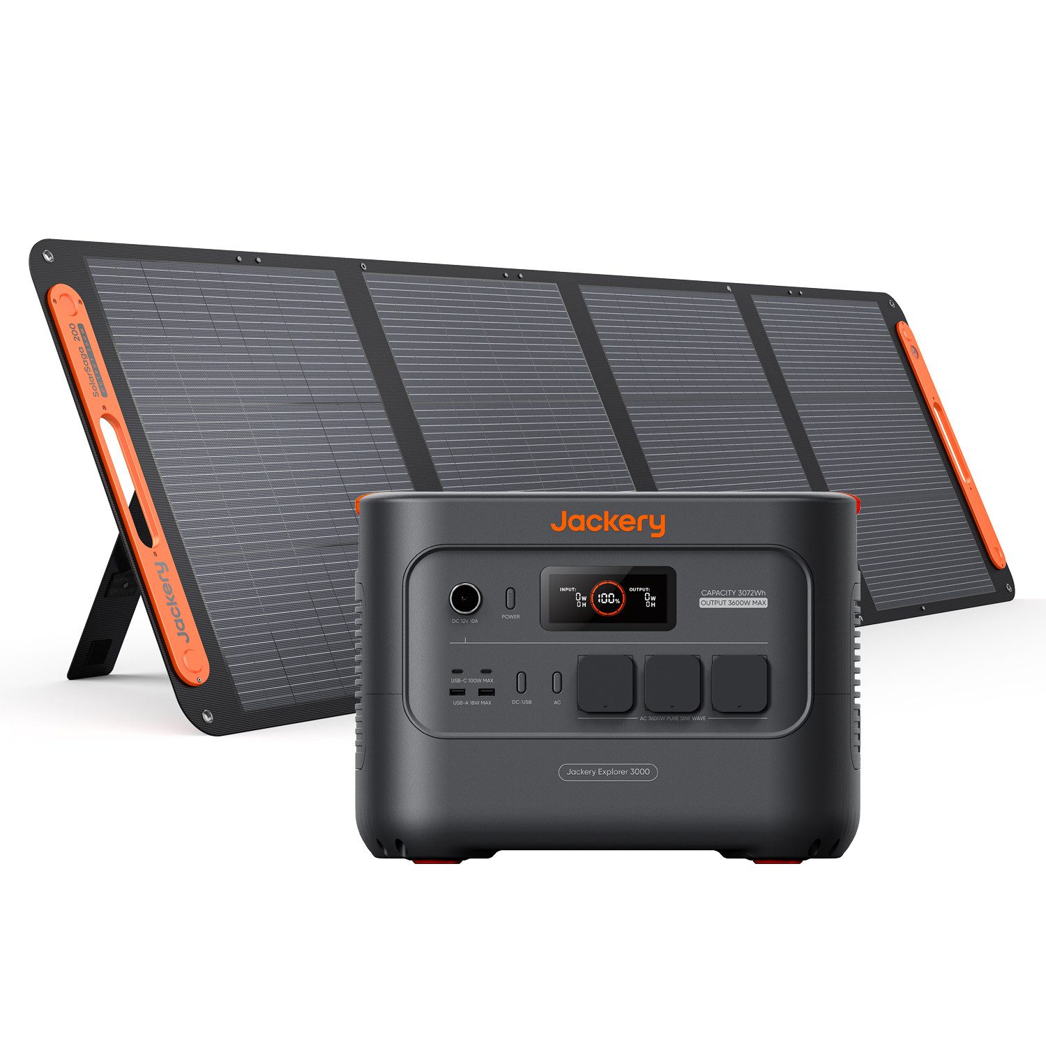 Jackery Stromgenerator E3000 v2 mit 200W Solargenerator, 3072Wh/3600W tragbare Powerstation, 7,2 in kW, LiFePO4 Powerstation für Notstrom, Camping, Wohnmobil & Haushalt
