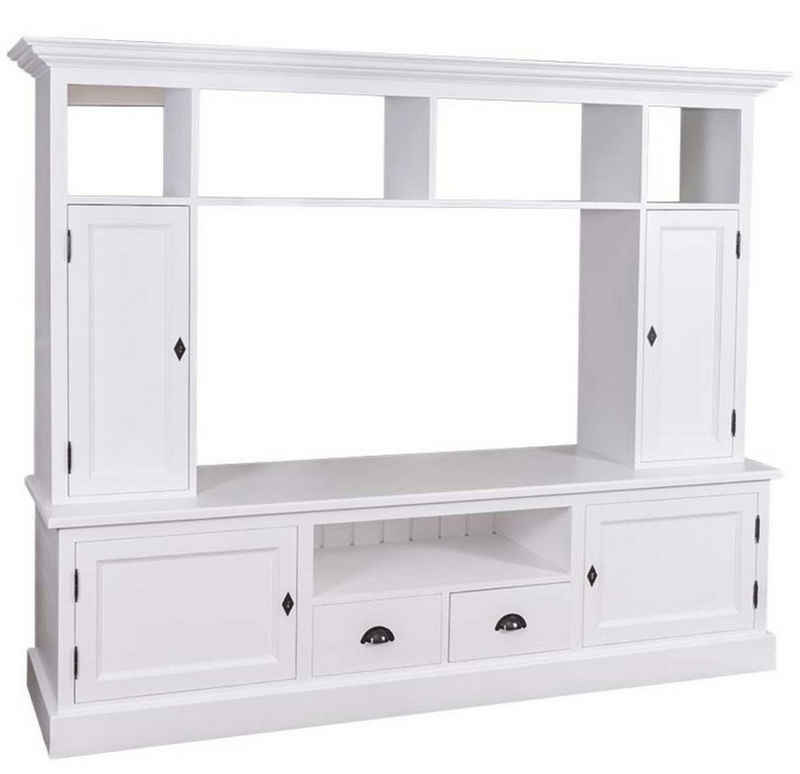 Casa Padrino TV-Schrank Landhausstil Wohnzimmer Fernsehschrank Weiß 207 x 46 x H. 166 cm - Landhausstil Wohnzimmermöbel