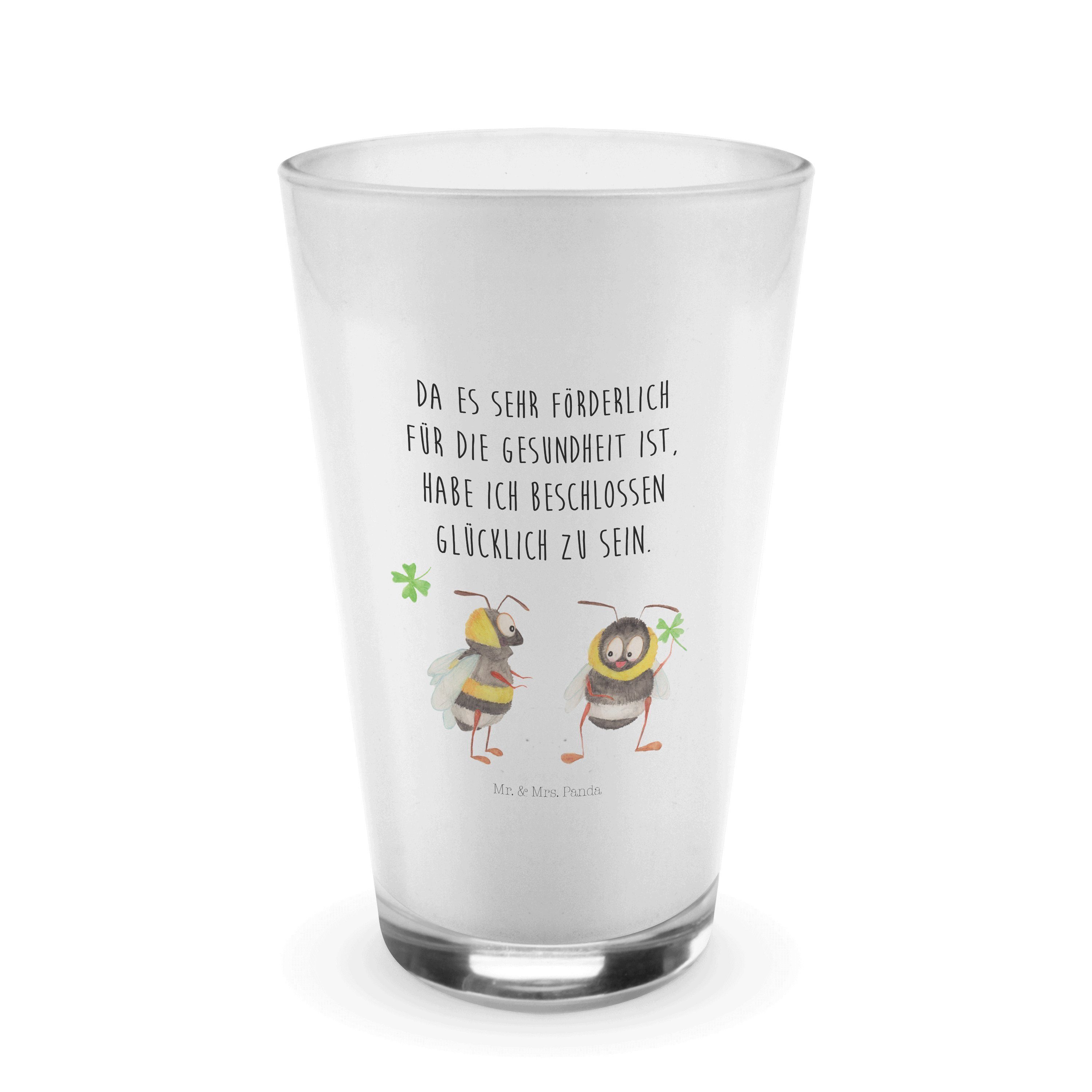 Cappu, Spruch Panda Premium & Glas Transparent Mrs. positiv, - Hummeln mit Kleeblatt Glas Geschenk, - Mr.