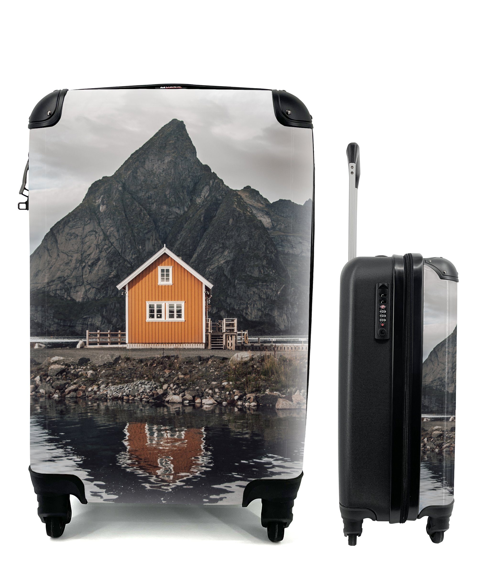 Holzhaus für Reisekoffer Handgepäck Ferien, mit Trolley, auf Reisetasche Handgepäckkoffer 4 den Rollen, MuchoWow Lofoten, rollen,