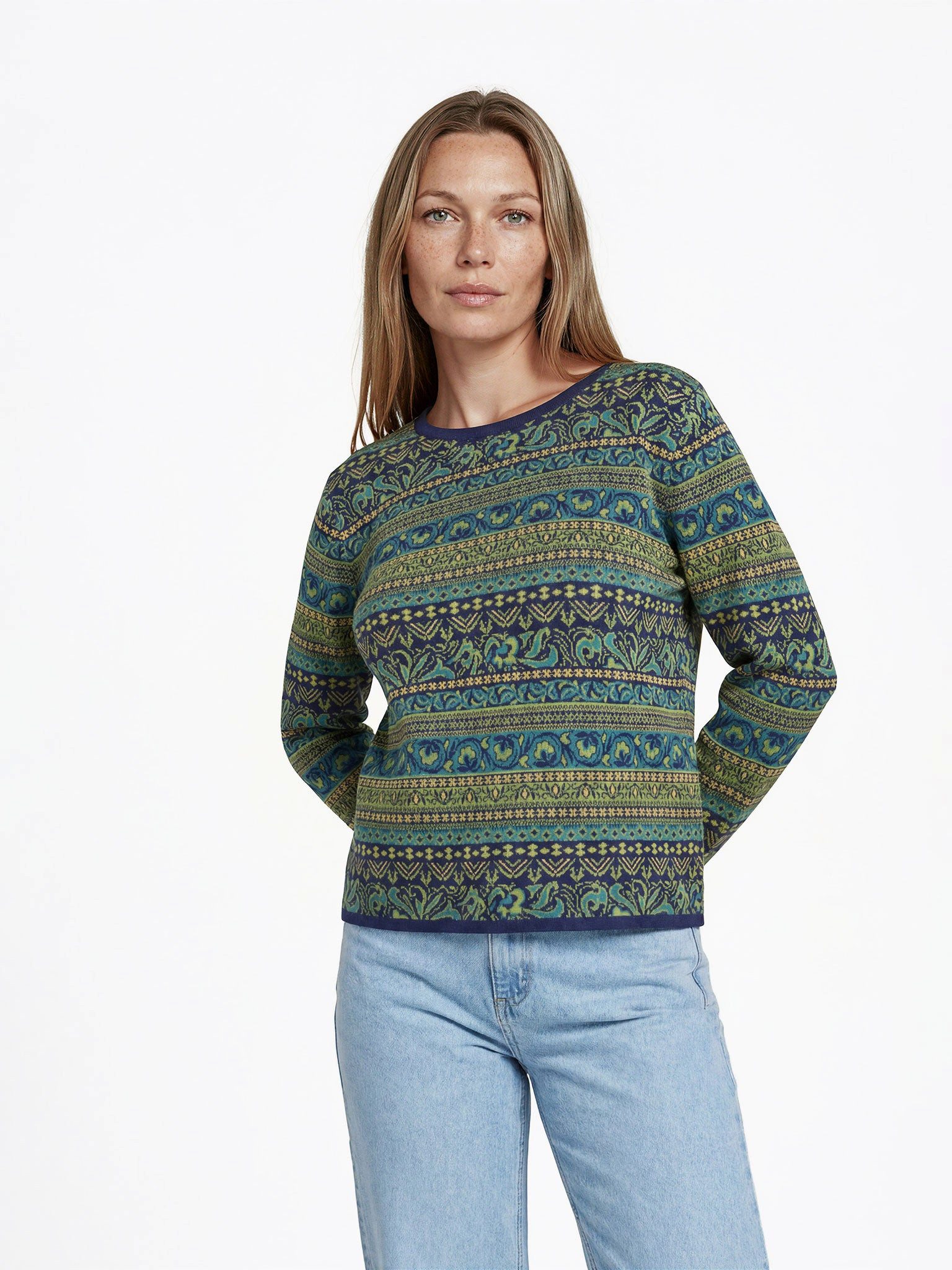 Himalaya Clothing Strickpullover Damen Sweater GOTS Bio-Baumwolle Jacquardstreifen Langarm Casual Nachhaltiger Pullover in Regular Fit mit weicher Strickstruktur