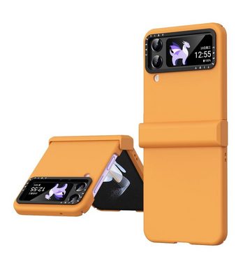 Wigento Handyhülle Für Samsung Galaxy Z Flip4 Handyhülle Orange Schutz Cover Handy Tasche