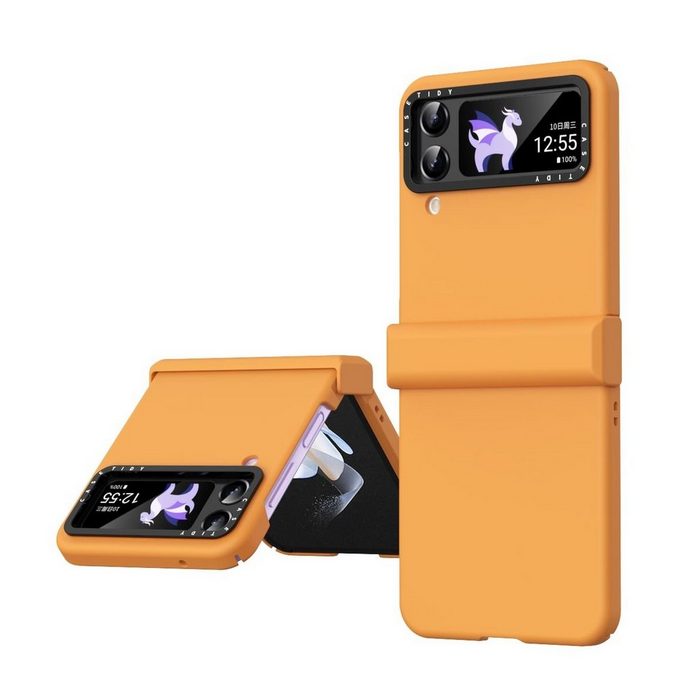Wigento Handyhülle Für Samsung Galaxy Z Flip4 Skin Feel Macaron Dreiteiliges Set Handyhülle Orange Schutz Cover Handy Tasche