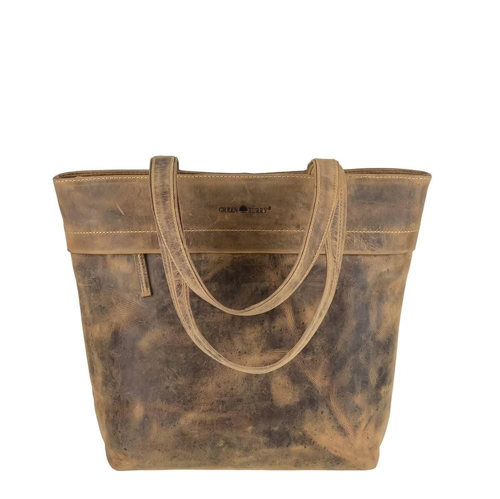 Greenburry Handtasche "Vintage" Leder, used Look, Schultertasche 39x31cm, Shopper, antikbraun