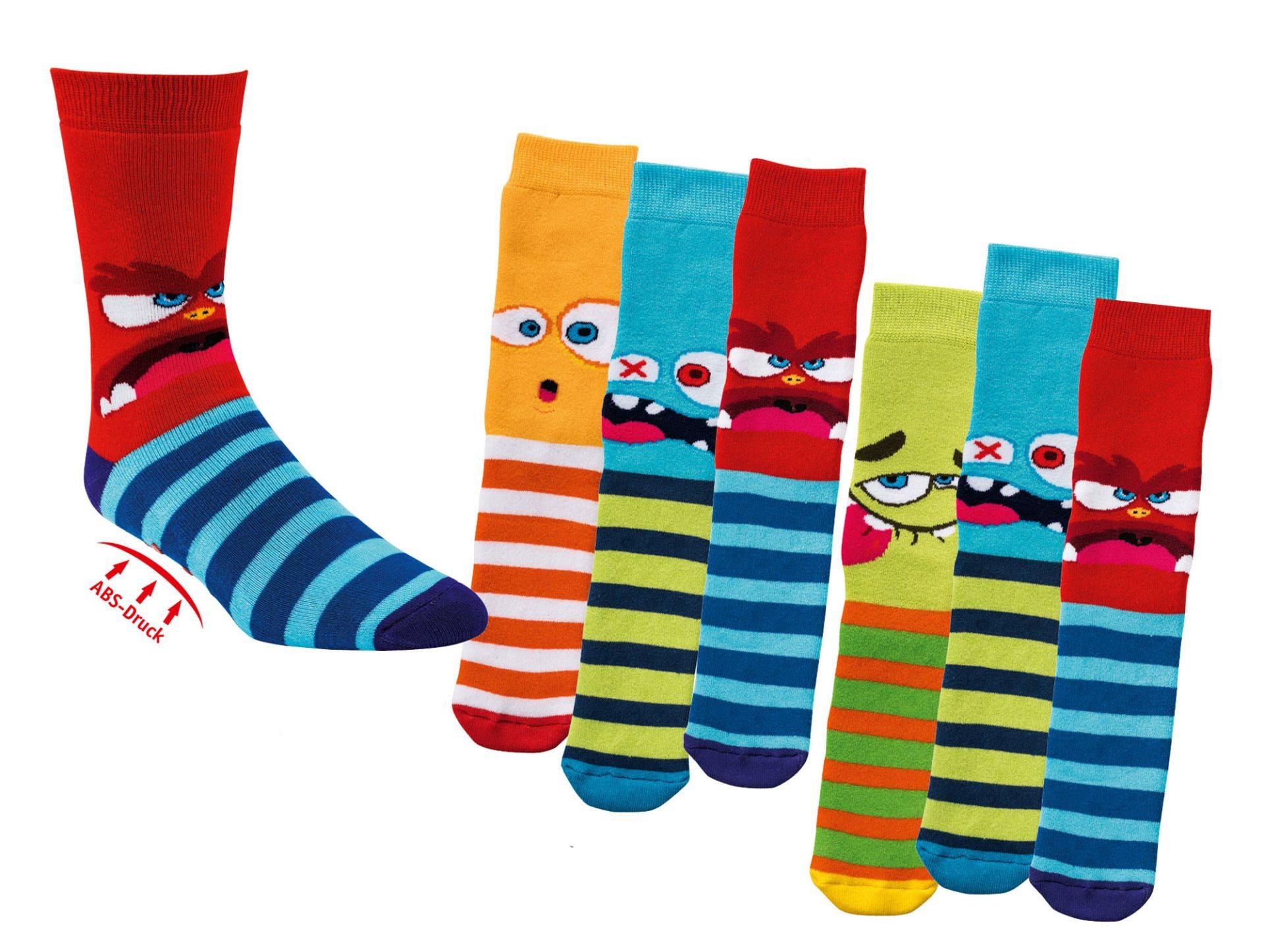 ABS-Socken 3 Paar Kinder Stoppersocken Lustige Monster, Vollfrottee ABS Socken