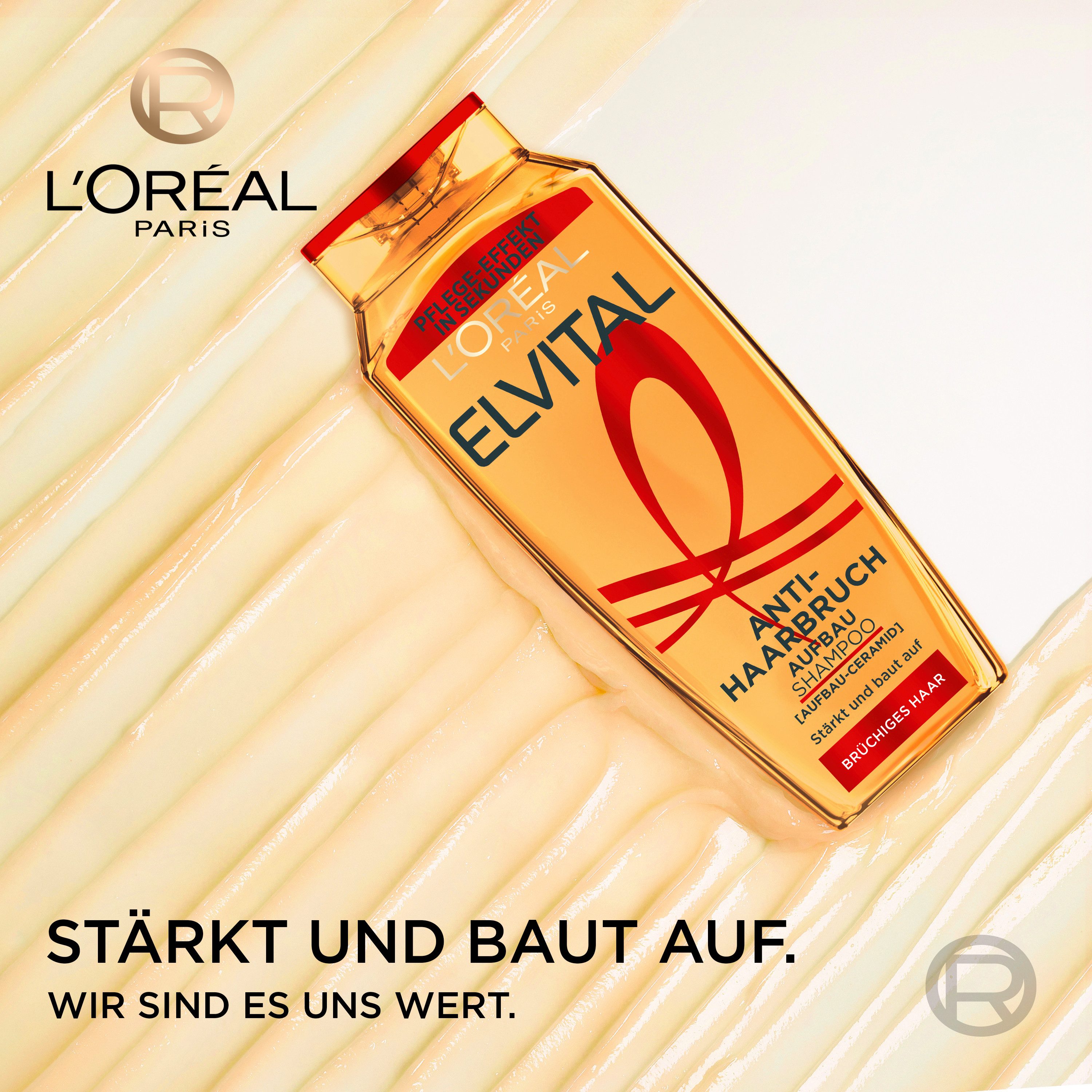 L'ORÉAL PARIS Haarshampoo L'Oréal Paris Elvital Anti-Haarbruch Shampoo, Packung, 6-tlg., Für jeden Haartyp, stärkt das Haar, glättet Haaroberfläche für Glanz.