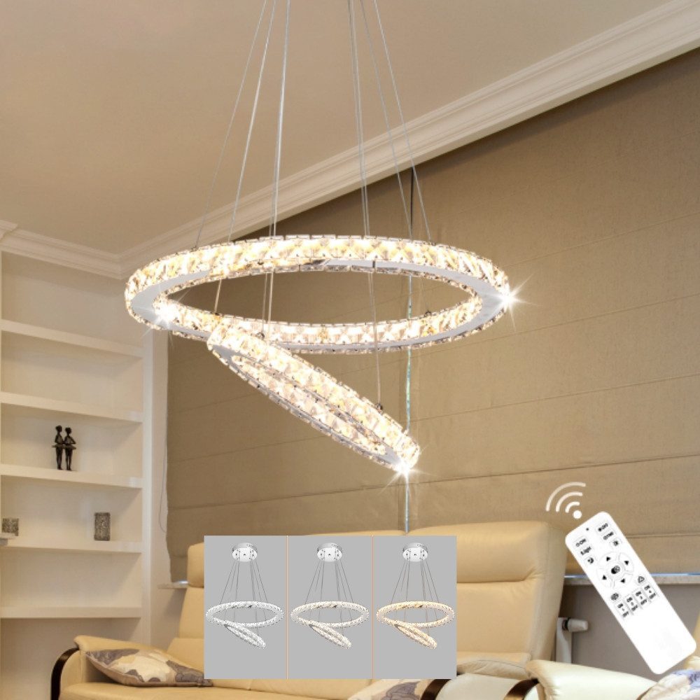 LETGOSPT Deckenleuchte LED Kristall Deckenlampe Dimmbar Hängelampe Pendelleuchte Oval Design, LED fest integriert, kaltweiß, neutralweiß, warmweiß, 36W,Zwei Ringe,Höhenverstellbar,für Wohnzimmer Schlafzimmer