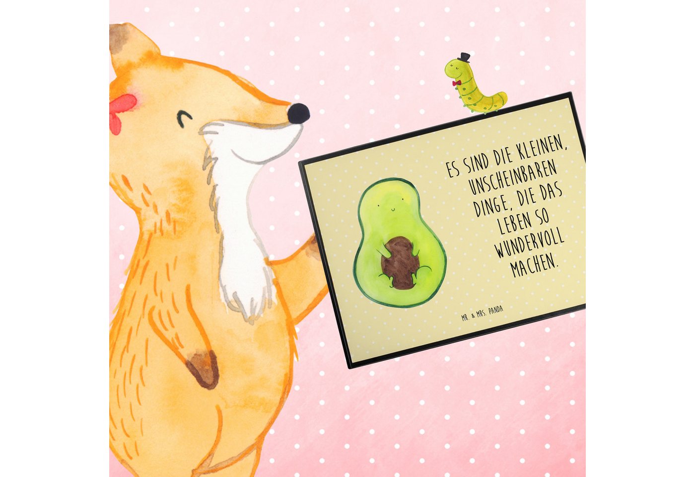Thumbnail - Mr. & Mrs. Panda Schreibtischunterlage Avocado Kern - Gelb Pastell - Geschenk, Spruch Leben, Schreibtischunt, (Packung, ...