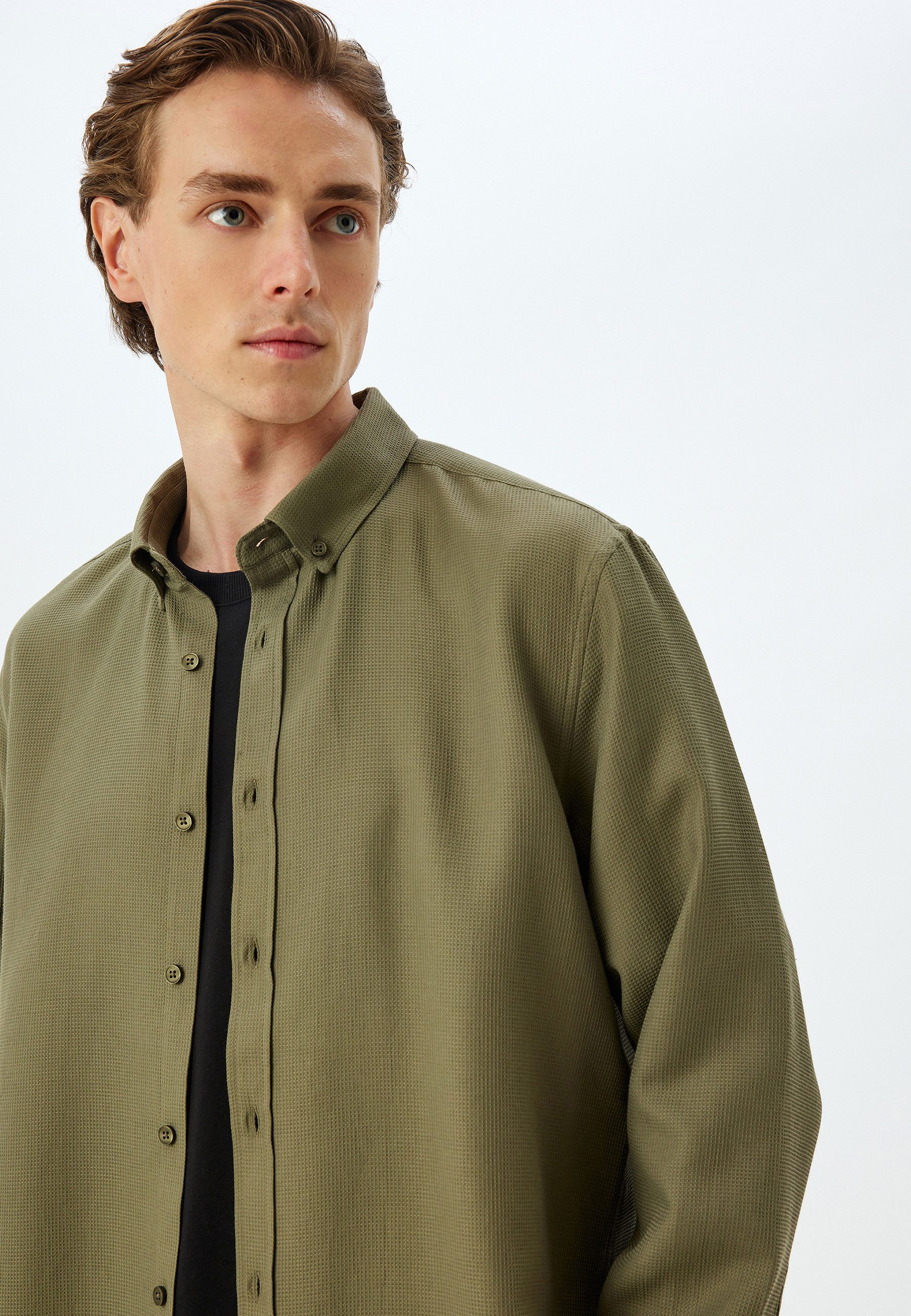 Langarmshirt Hemdkragen Mit Knöpfen Langärmelig