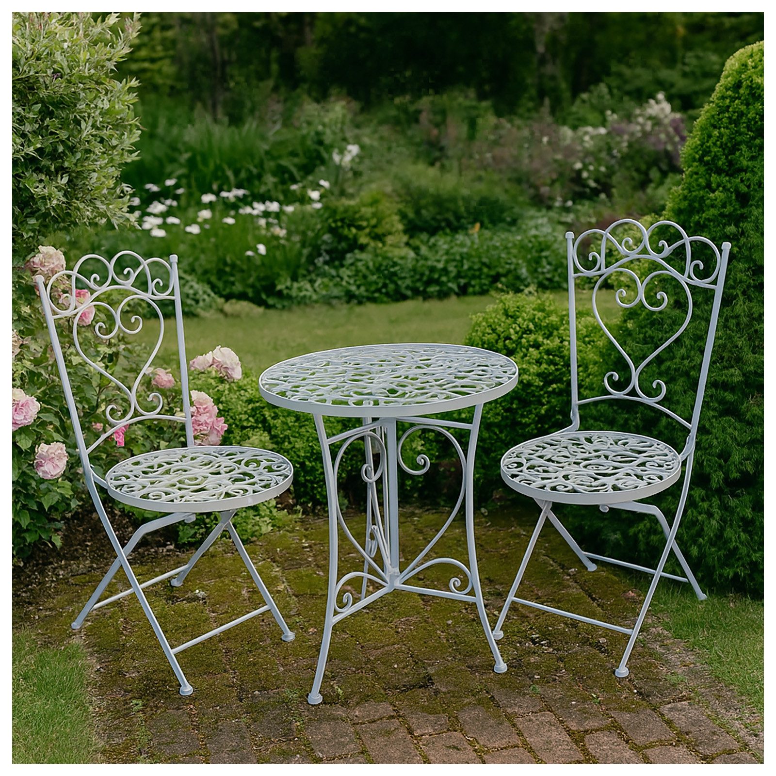 HTI-Line Balkonset Tischgruppe Curly, (Set, 3-tlg., 1x Tisch und 2x Stühle), Sitzgruppe Metall Garten Nostalgisch