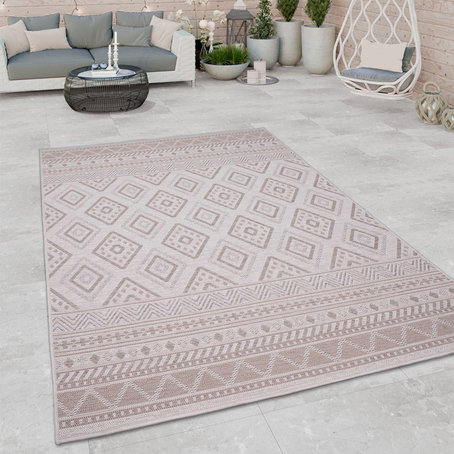 Paco Home Teppich Vermont 184, rechteckig, Höhe: 4 mm, Flachgewebe, modernes Design mit Rauten, gesteift, Outdoor geeignet