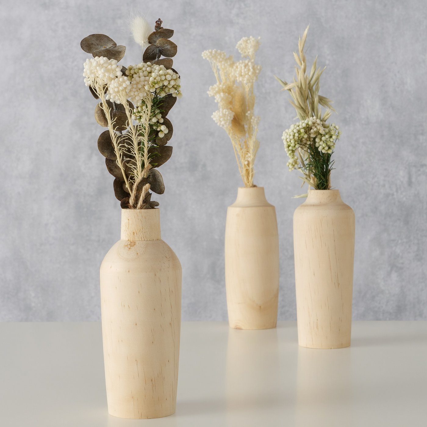 BOLTZE Dekovase 3er Set "Faya" aus Kiefernholz in braun, Vase Blumenvase (3 St)