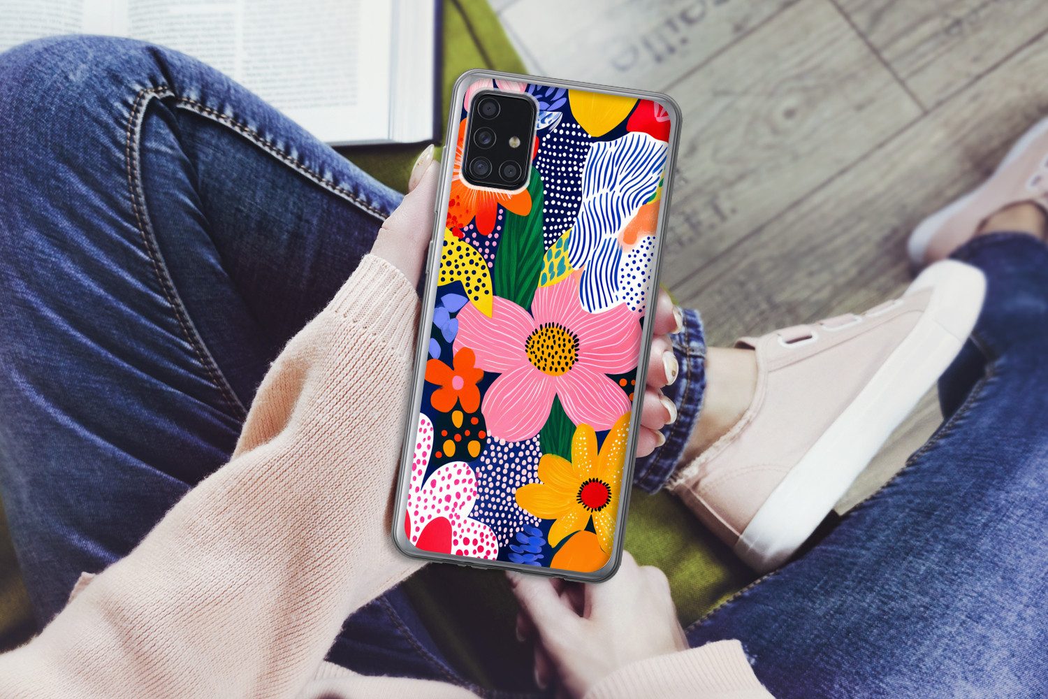 MuchoWow Handyhülle für Samsung Galaxy A52 5G Bunt - Blumen - Abstrakt - Punkte, Smartphone-Bumper, Print, Handy Schutzhülle Dünn