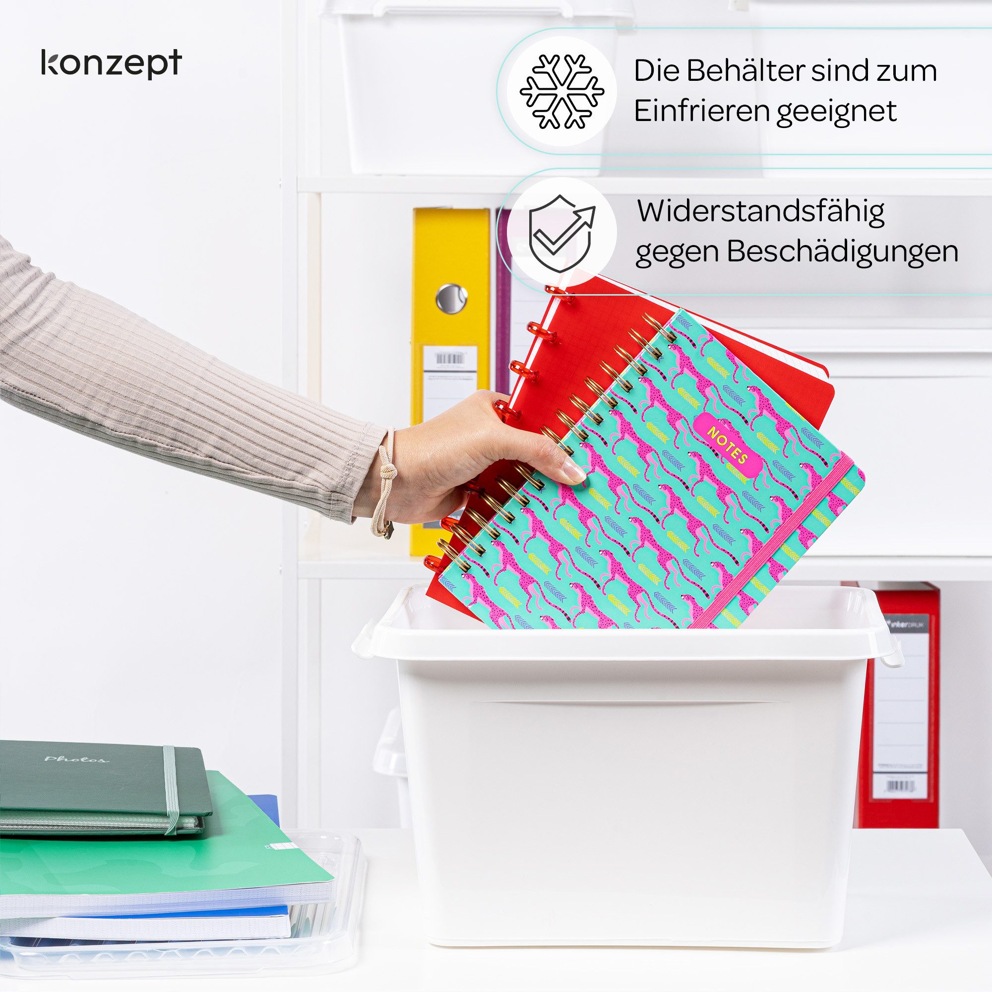 KONZEPT Aufbewahrungsbox mit Deckel und stabilen Clips – Stapelbar, robust, Ideal für Kleidung, Spielzeug & Lebensmittel – Bild 5 von 5