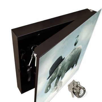 banjado Schlüsselkasten Glas Elefant und Möwe (Stahl Gehäuse, mit 50 Haken), 30 x 30 x 5 cm