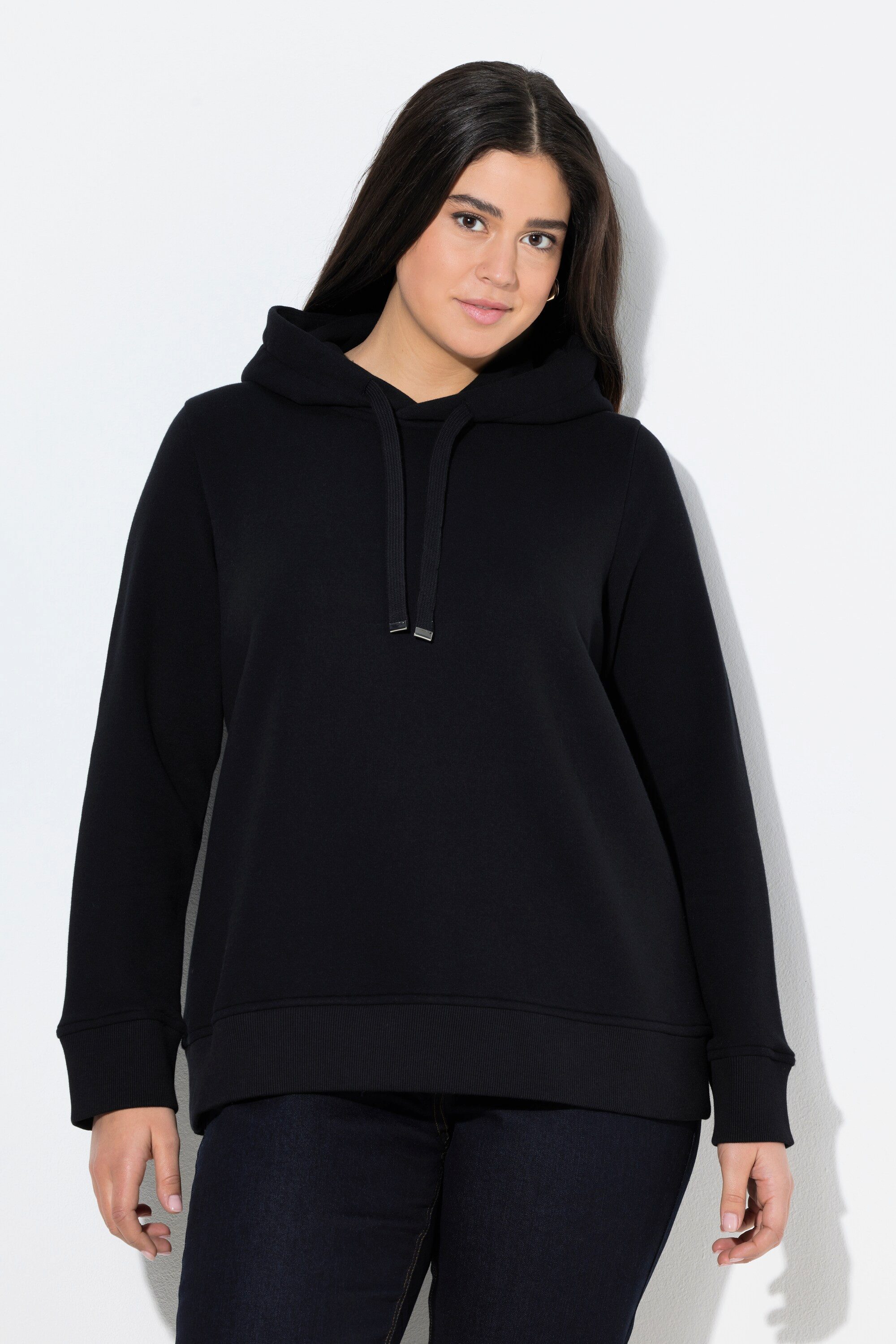 Ulla Popken Sweatshirt Super softer Hoodie Rippbündchen Kapuze Langarm günstig online kaufen