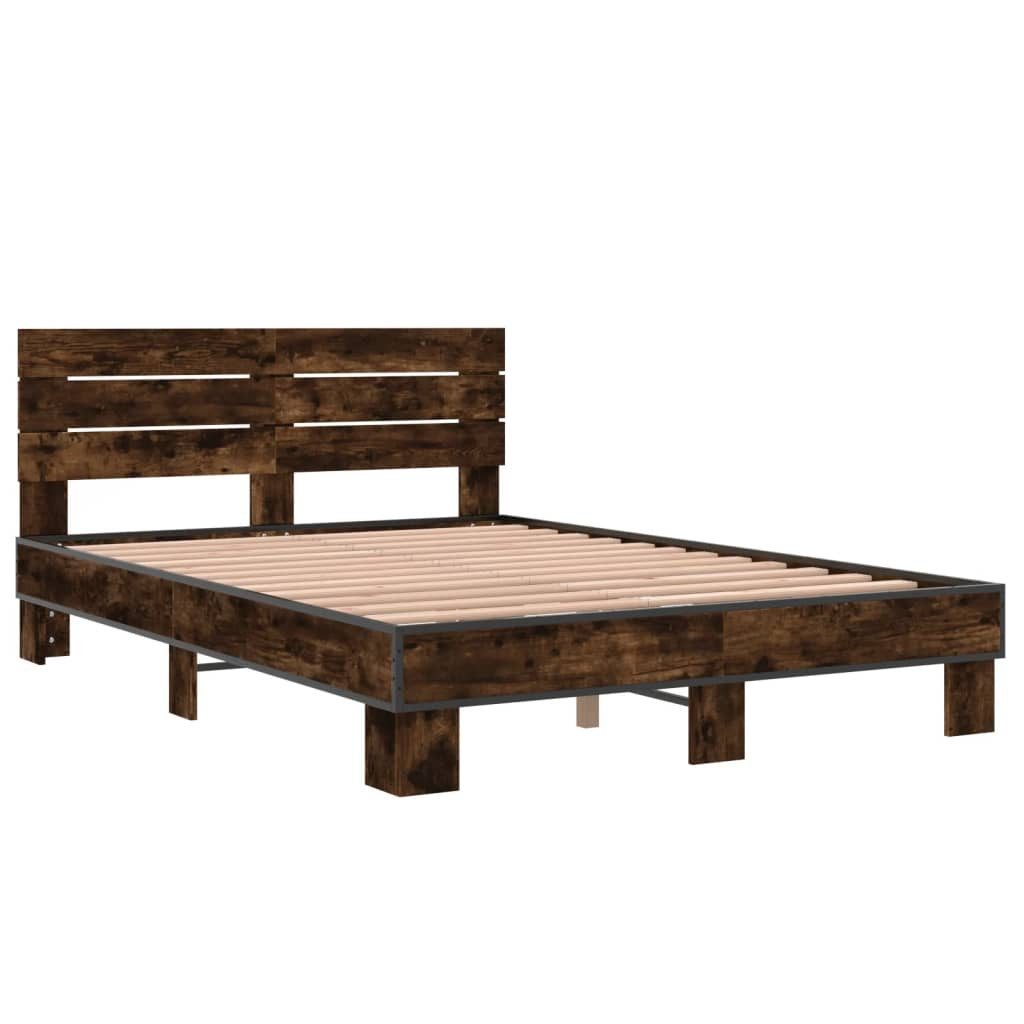 vidaXL Bett Bettgestell Räuchereiche 120x200 cm Holzwerkstoff und Metall günstig online kaufen