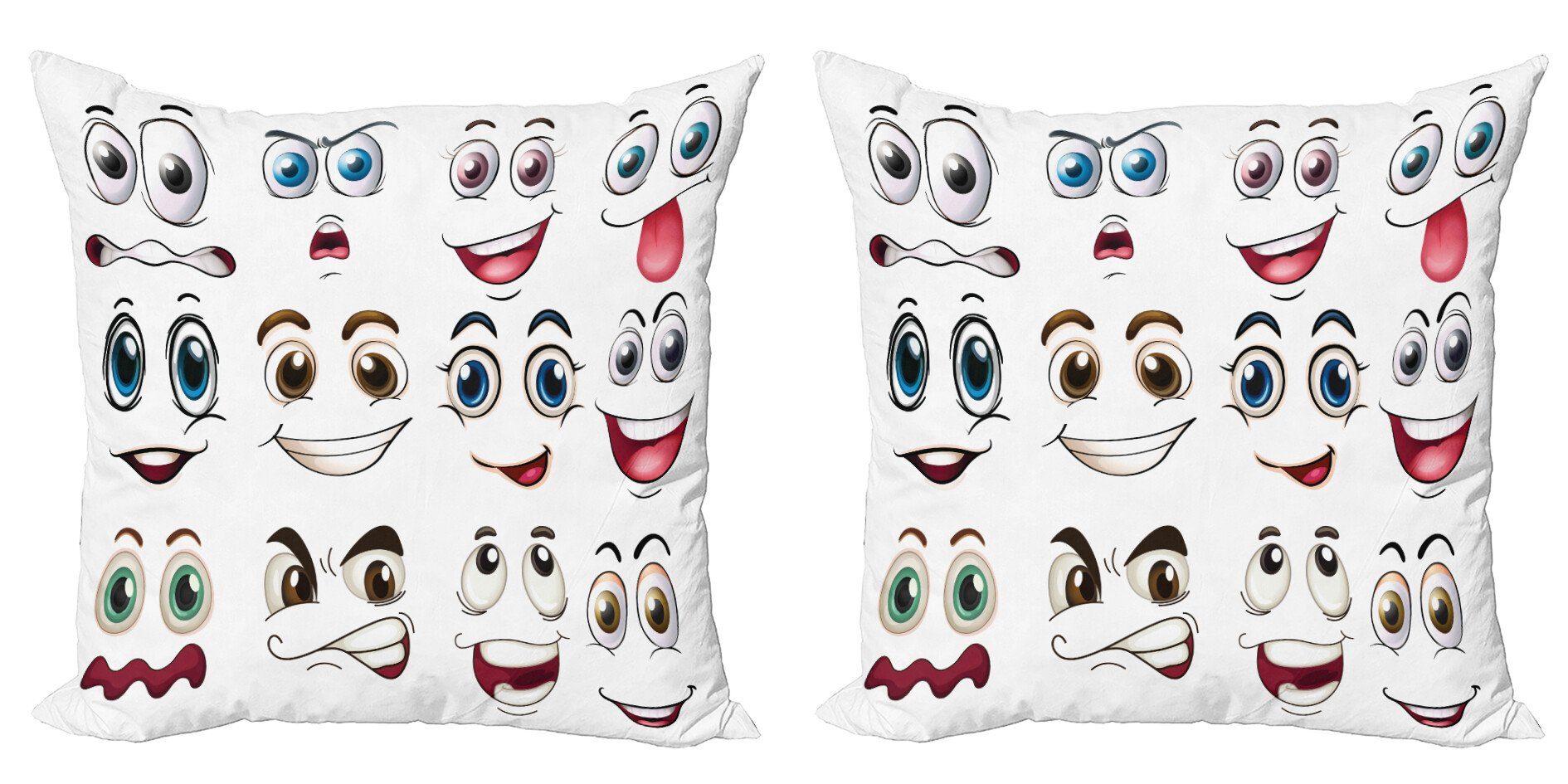 Kissenbezüge Modern Accent Doppelseitiger Digitaldruck, Abakuhaus (2 Stück), Karikatur Hand gezeichnet Emoji Gesichter