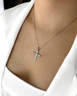 DANIEL CLIFFORD Kreuzkette 'Camille' Damen Halskette Silber 925 mit Anhänger Kreuz (inkl. Verpackung), 45cm Silberkette und Kreuz-Anhänger mit Zirkonia-Kristallen