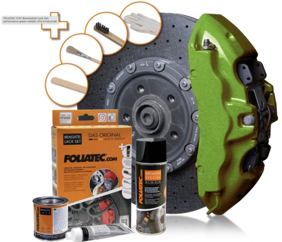 FOLIATEC Scheibenbremssattel Performance Grün Metallic - Hitzebeständig - Komplett-Set für Bremskla, Hitzebeständig, Glanzlack, Komplett-Set