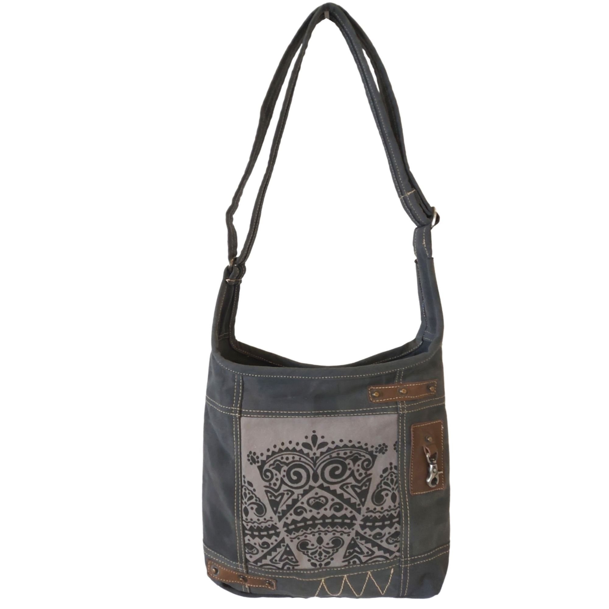 Sunsa Umhängetasche Canvas Hobo Tasche. Graue Umhängetasche mit Mandala Vintage Design