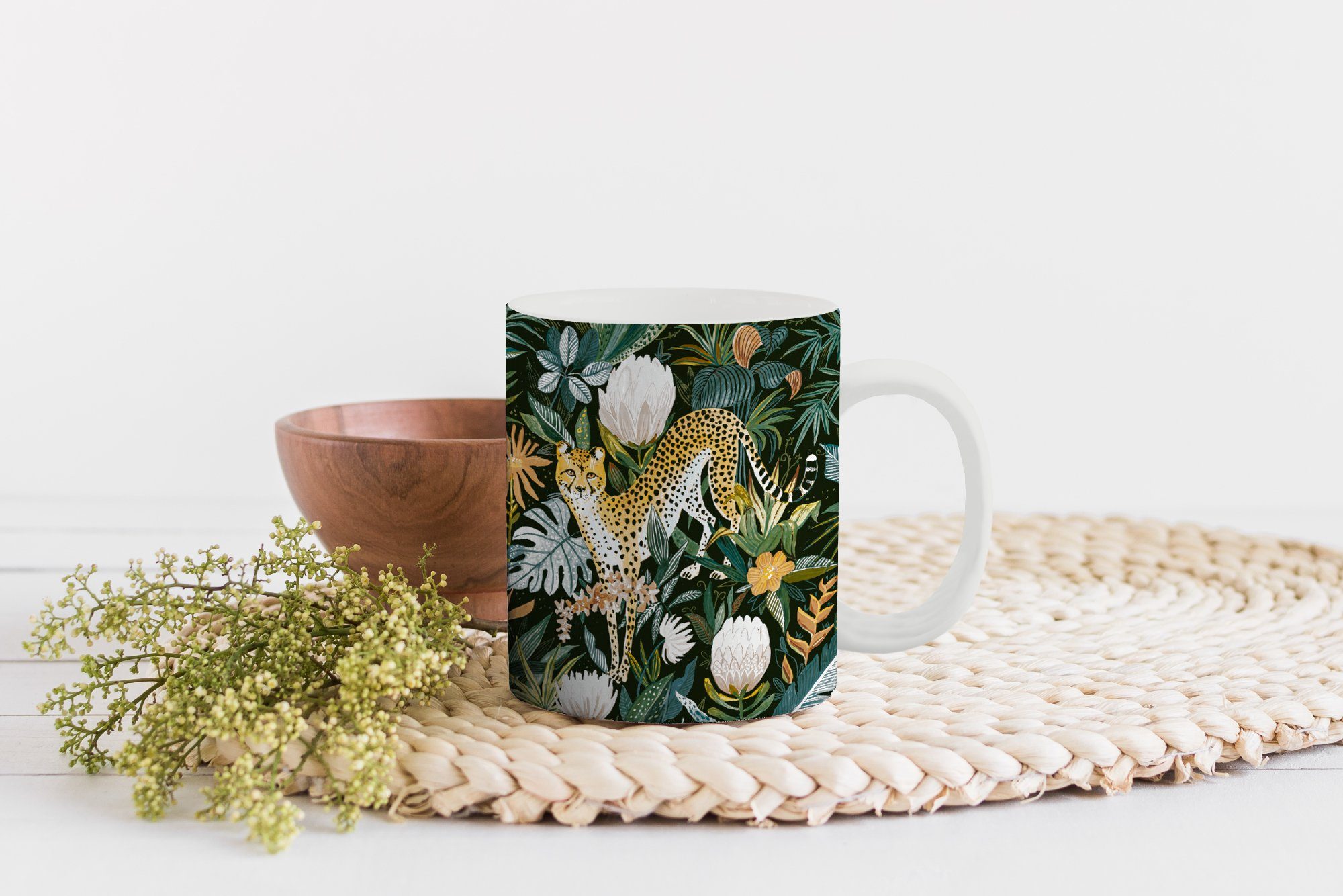 MuchoWow Tasse Dschungel - Keramik, Pflanzen Kaffeetassen, Teetasse, Geschenk Becher, Teetasse, - Katze
