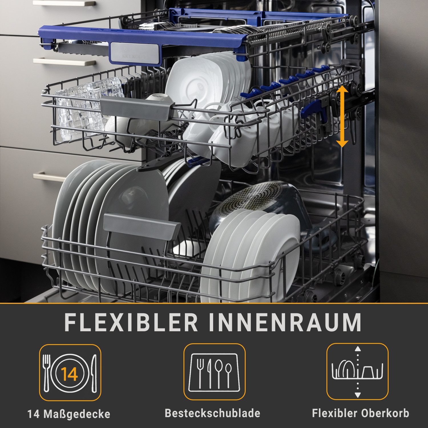 KKT KOLBE Standgeschirrspüler DW60FSS, 9,5 l, 14 Maßgedecke, 60cm / Schwarz / AquaStop / 7 Programme / 14 Maßgedecke – Bild 2 von 5