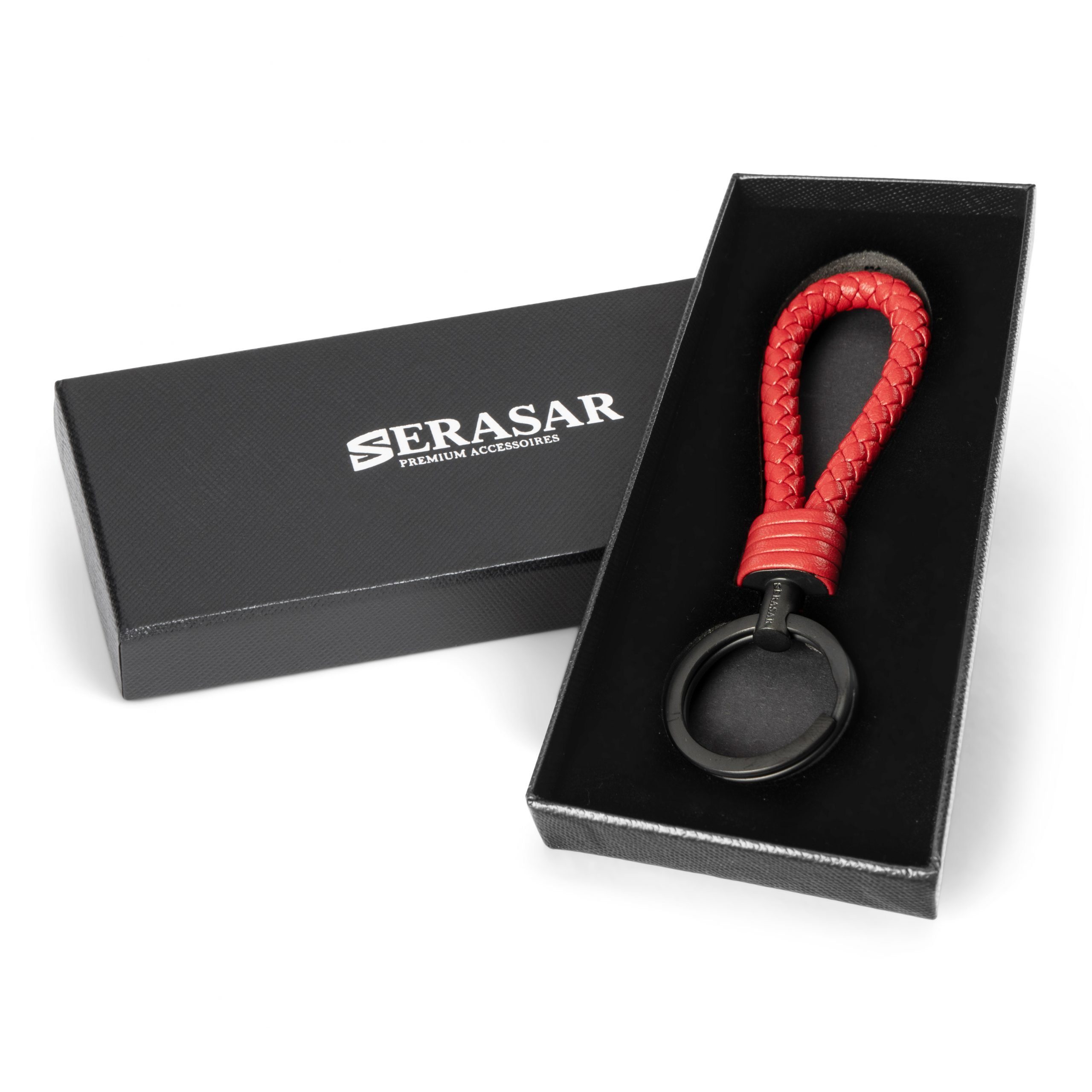Schlüsselanhänger Schlüsselanhänger Rot Leder kleine Zusatzringe für "Strong" SERASAR Schlüssel (1-tlg),