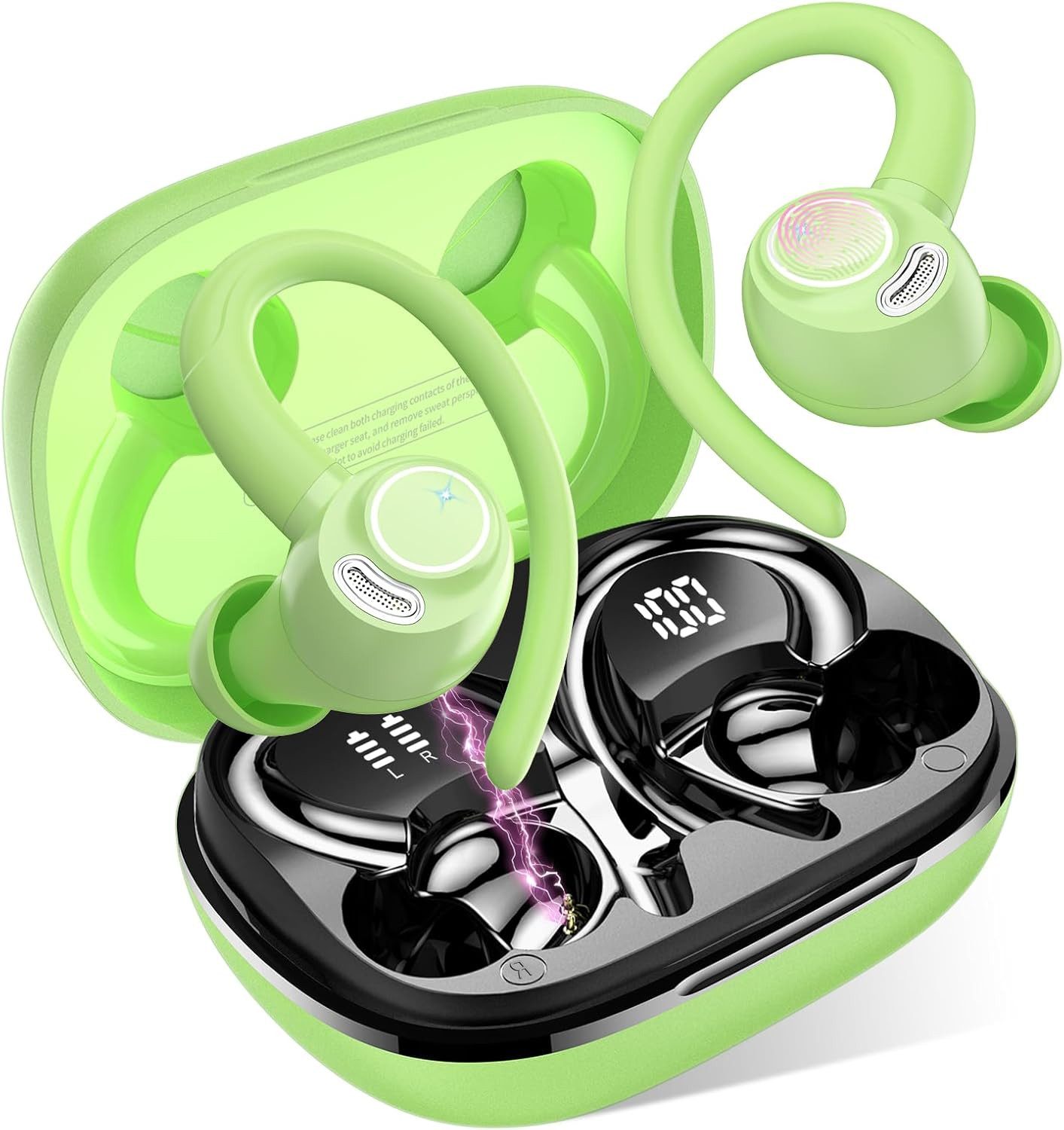 Jesebang Bluetooth 5.3 Sport Kopfhörer mit Ohrhaken und HD Sound In-Ear-Kopfhörer (Mit bis zu 40 Stunden Akkulaufzeit genießen Sie lange Musiksessions ohne häufiges Aufladen der Kopfhörer., Kabellose Sport Kopfhörer mit 40h Akku, IP7 Schutz und Mikrofon)