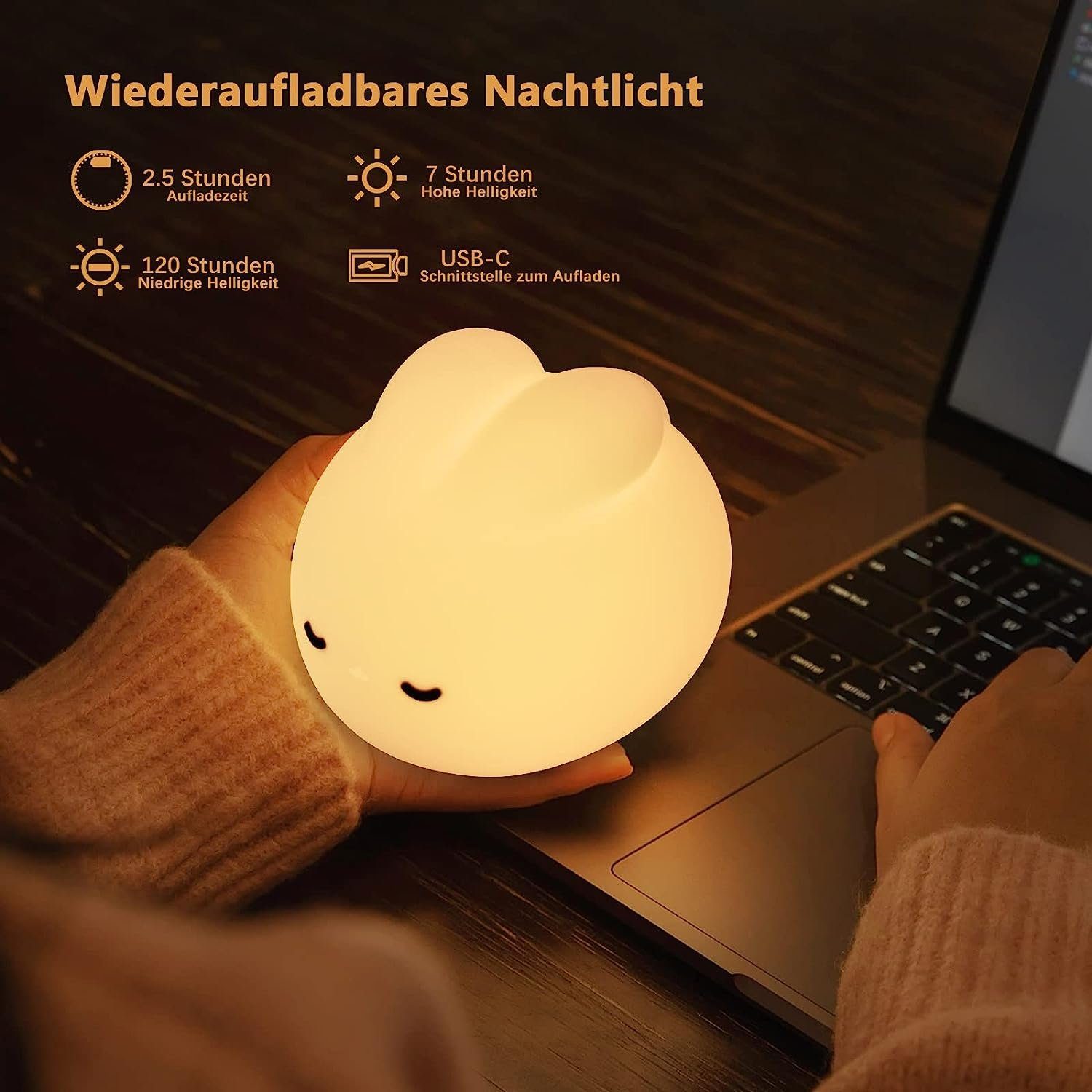 MOUTEN LED Schreibtischlampe Nachtlicht Silikon, Rabbit Touch LED-Licht Baby