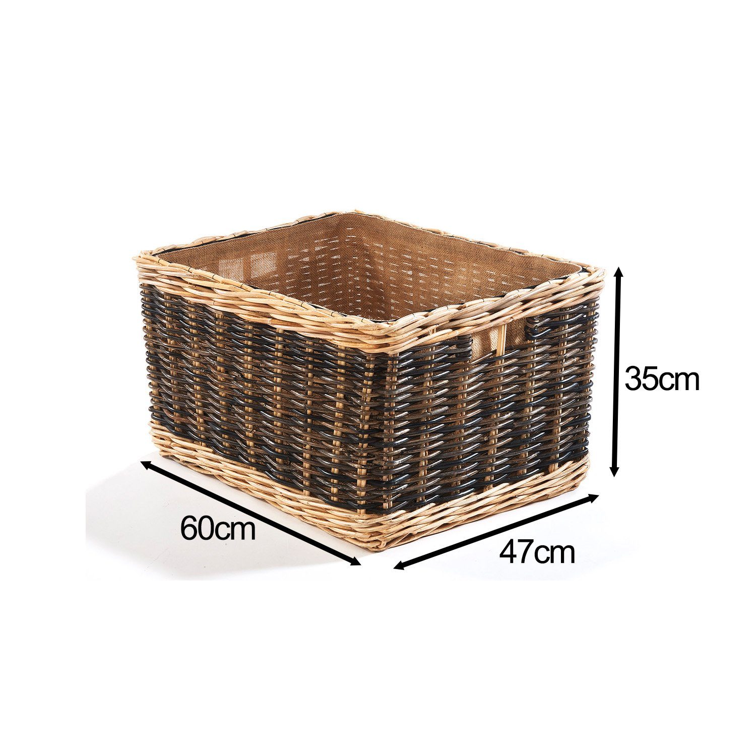 Kobolo Kaminholzkorb Holzkorb aus Rattan zweifarbig mit Jutestoff