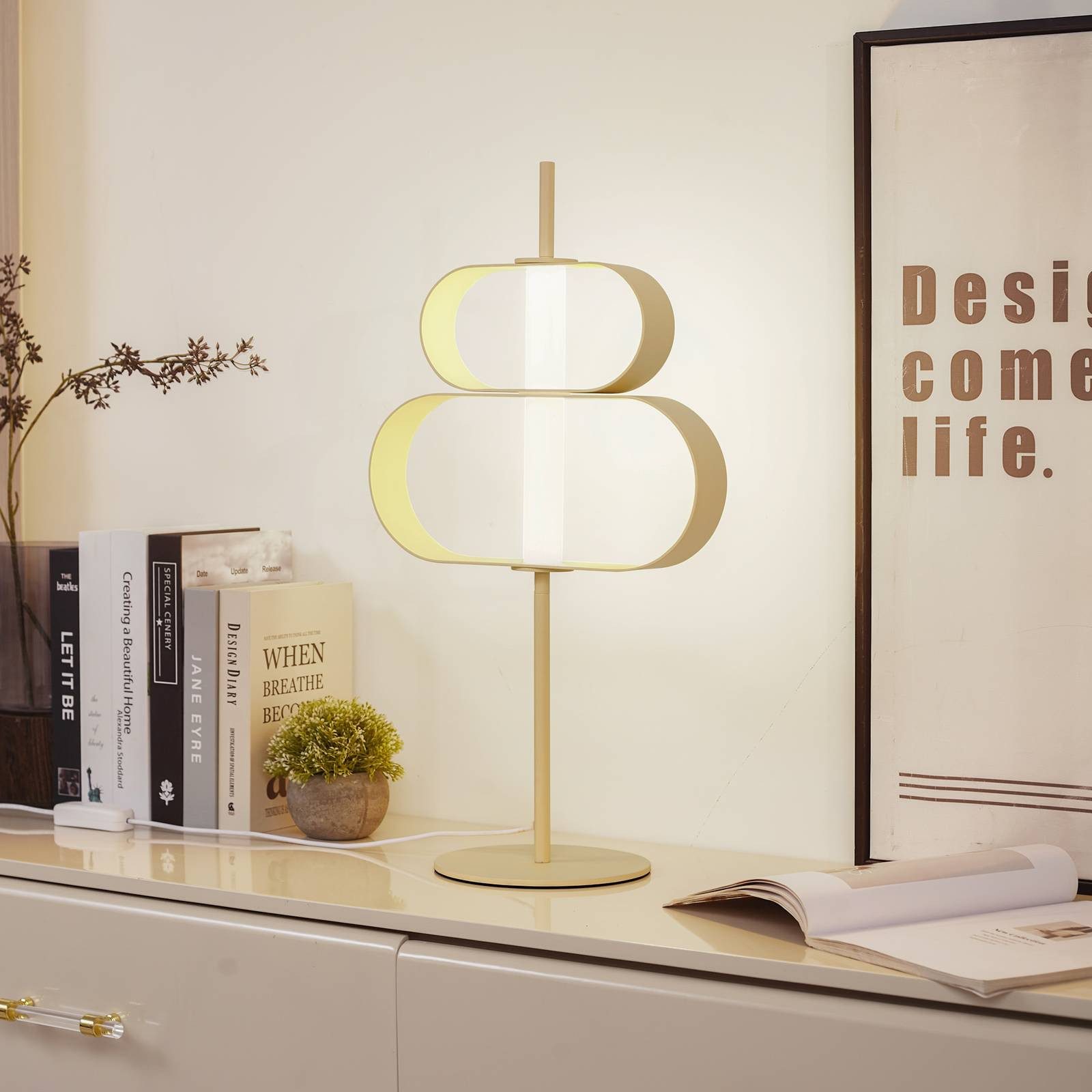 Lucande Tischleuchte Audrina, LED, Metall, Creme warmweiß IP20, LED 6 W gesamt, warmweiß