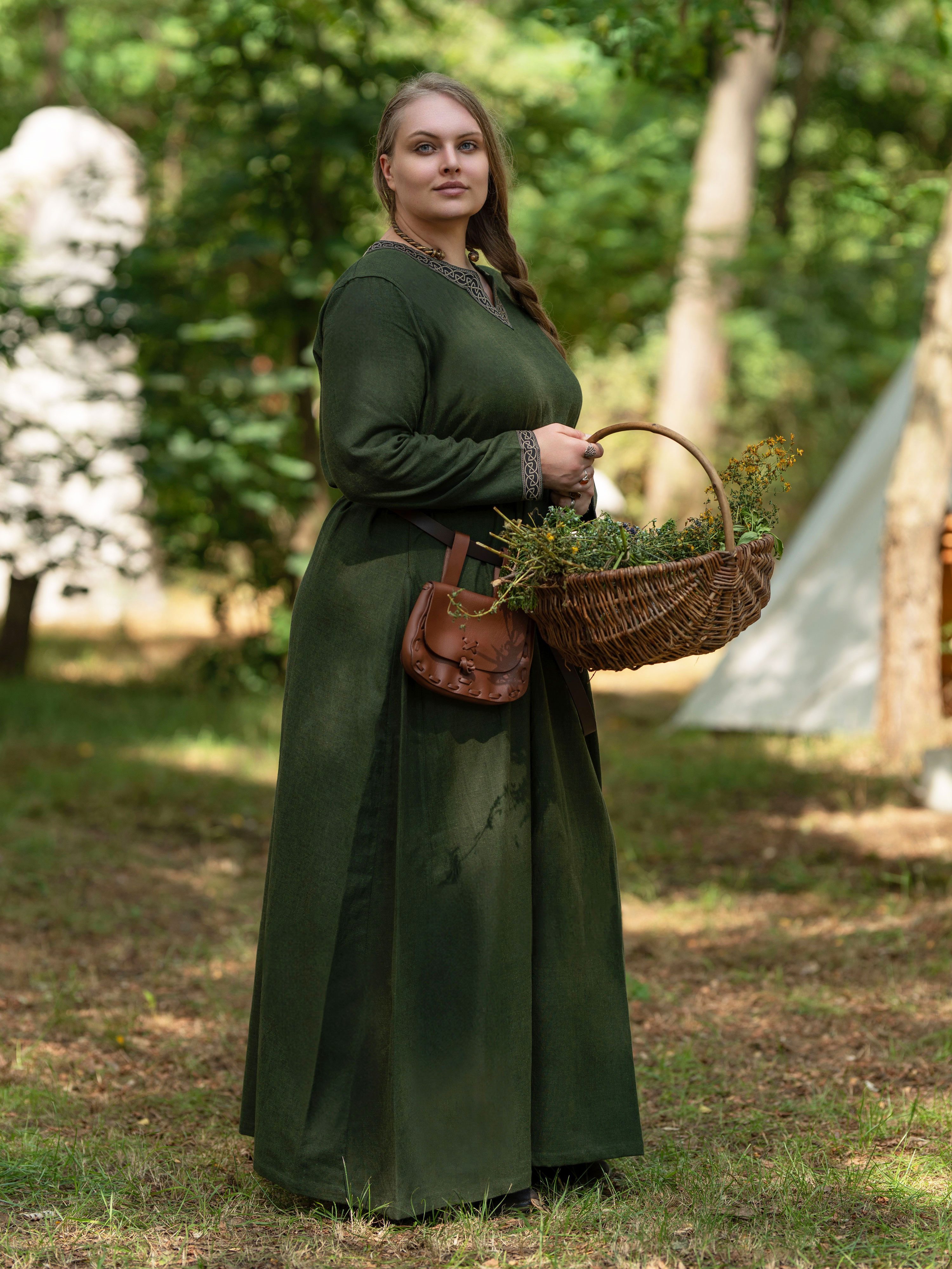 Vehi Mercatus Burgfräulein-Kostüm Mittelalter Kleid langarm Grün, mit Borte günstig online kaufen