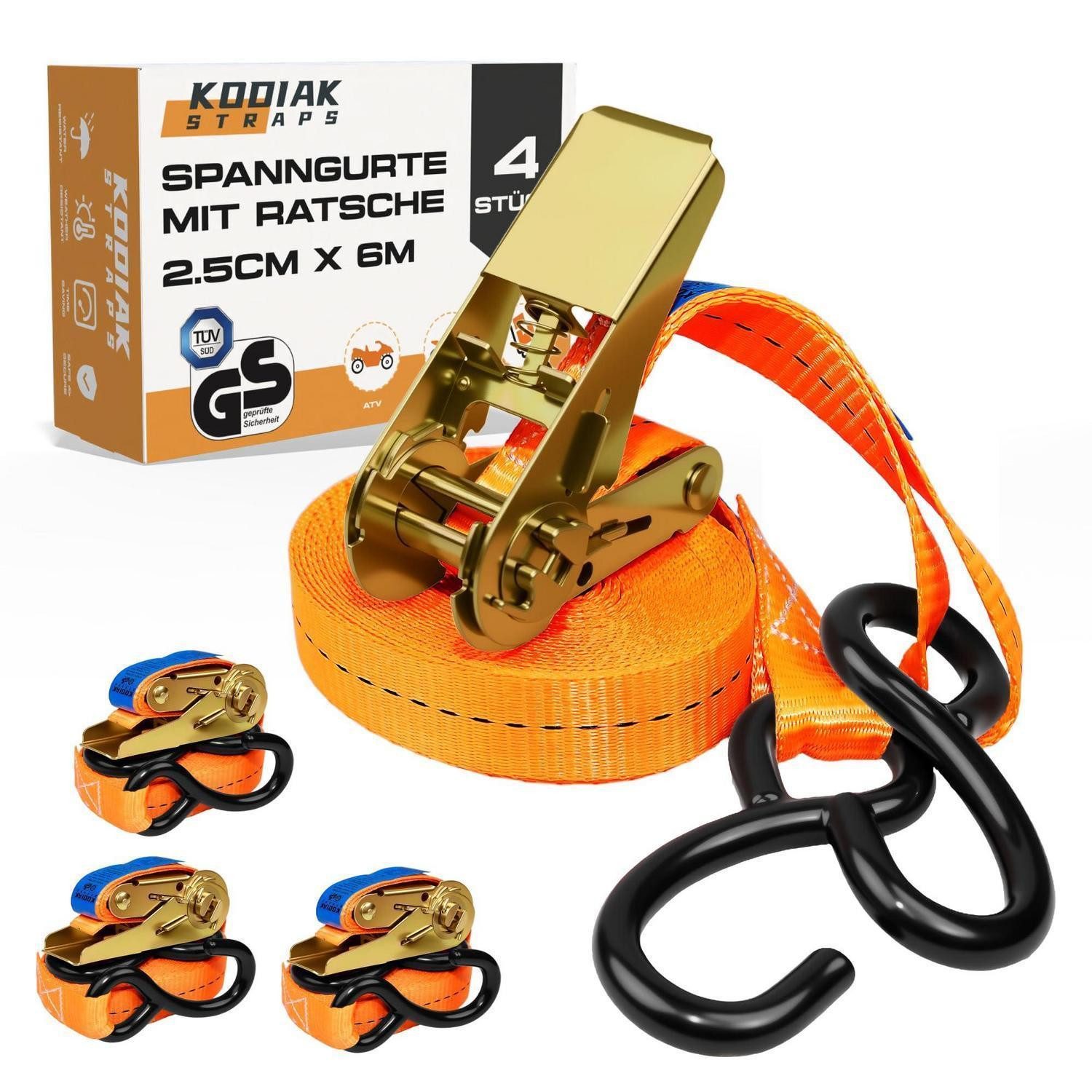LuxusKollektion Zurrgurt Spanngurte 25mm 800kg Ratsche S Haken TÜV GS DIN EN 12195 4 Stück 6m