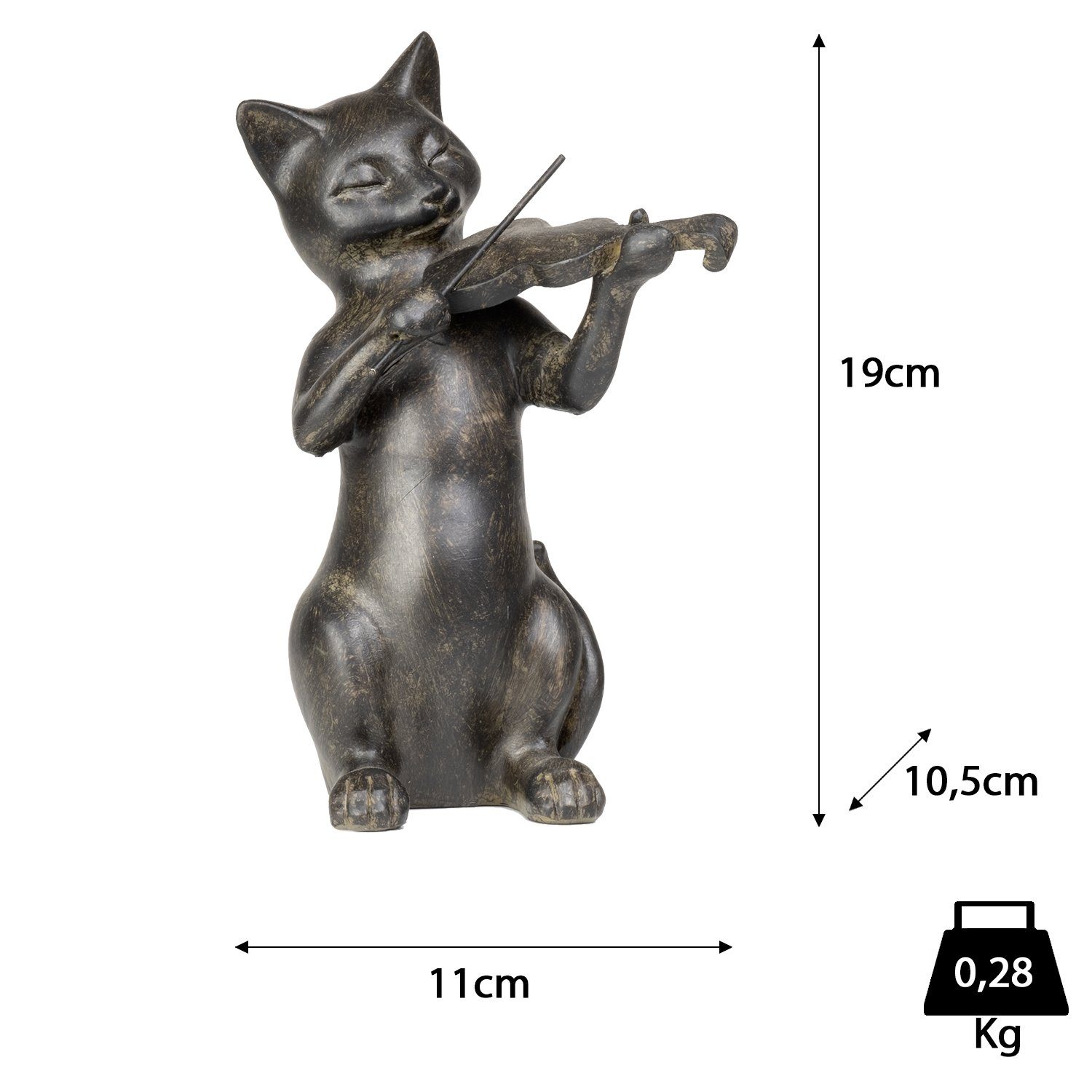 Moritz Dekofigur Deko-Figur Polyresin schwarz Musikinstrument, aus Dekofigur Polyresin Geige Dekoration Dekoelement aus Figuren Katze spielt