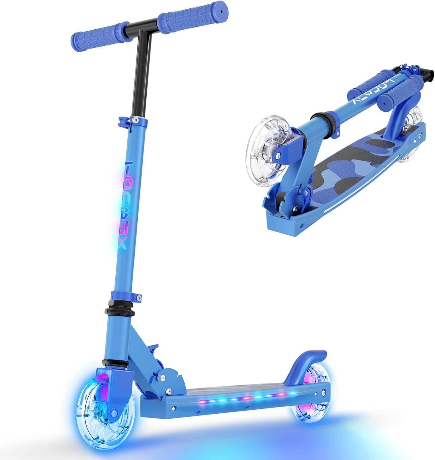 TONBUX Scooter Kinderroller mit coolen beleuchteten Stangen, Rädern und Pedal