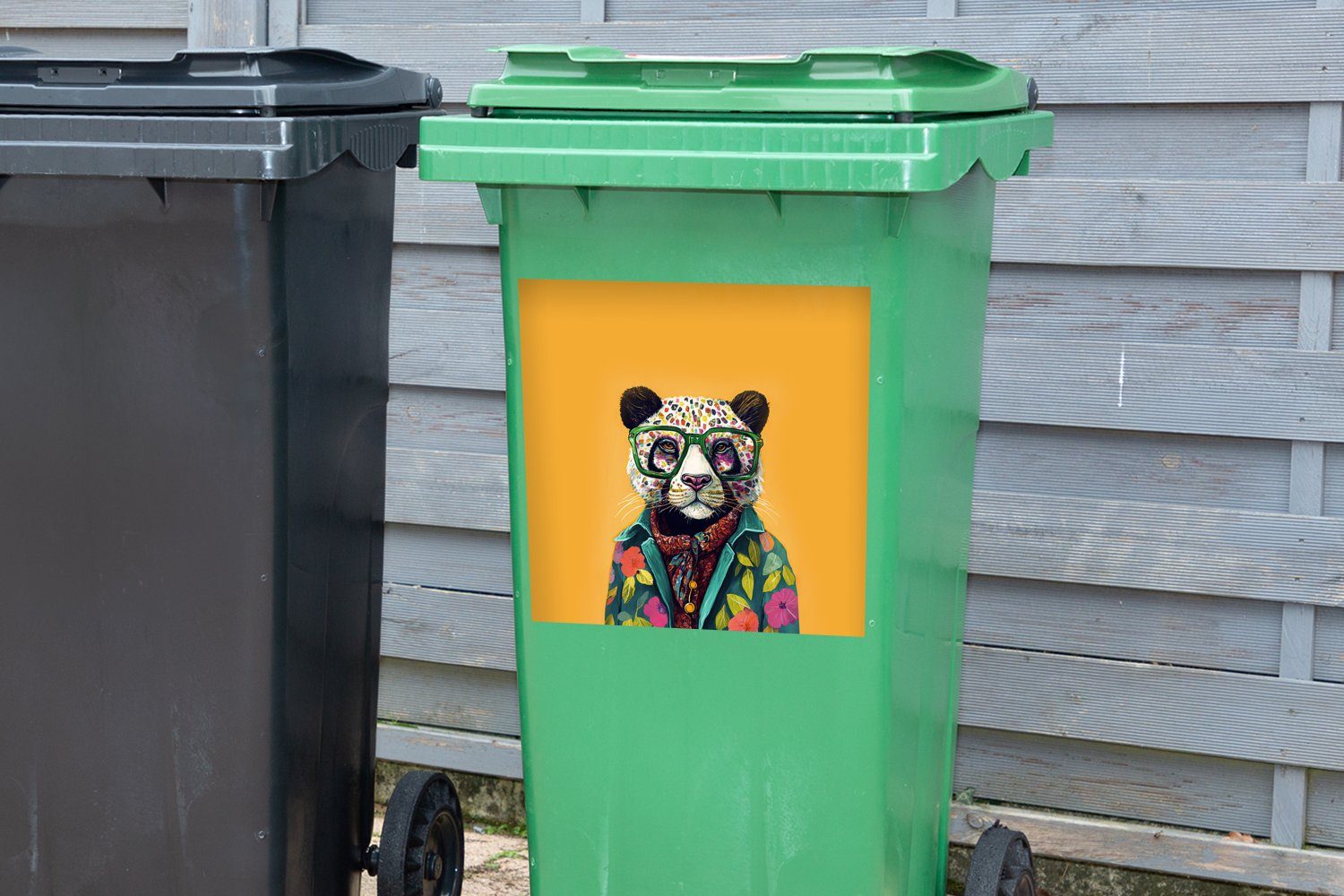 Sticker, - (1 Brille Container, Wandsticker St), Mülltonne, Panda Mülleimer-aufkleber, Abfalbehälter Hippie MuchoWow -