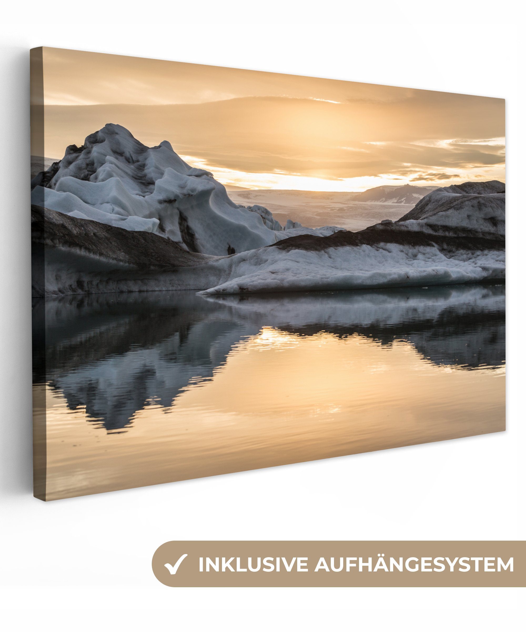 OneMillionCanvasses® Leinwandbild Spiegelung der isländischen Gletscher, (1 St), Wandbild Leinwandbilder, Aufhängefertig, Wanddeko, 30x20 cm | Leinwandbilder