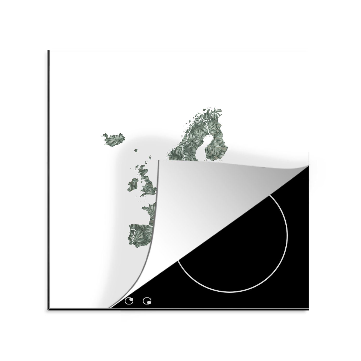MuchoWow Herdblende-/Abdeckplatte Europa Karte - Grau, Blätter (1 Ceranfeldabdeckung, Vinyl, cm, küche tlg), - für 78x78 Arbeitsplatte