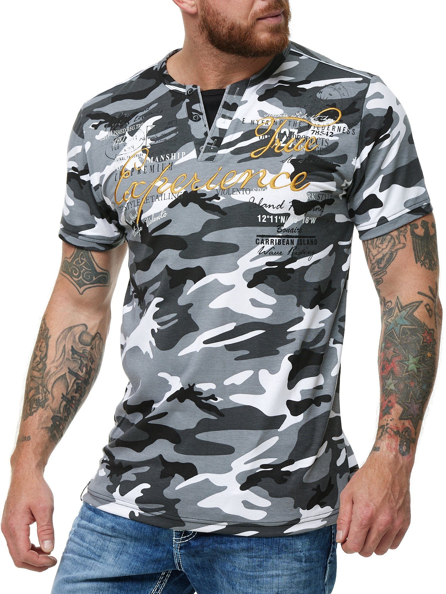 L.gonline Kurzarmshirt Herren T-Shirt mit Knopfleiste, günstig online kaufen