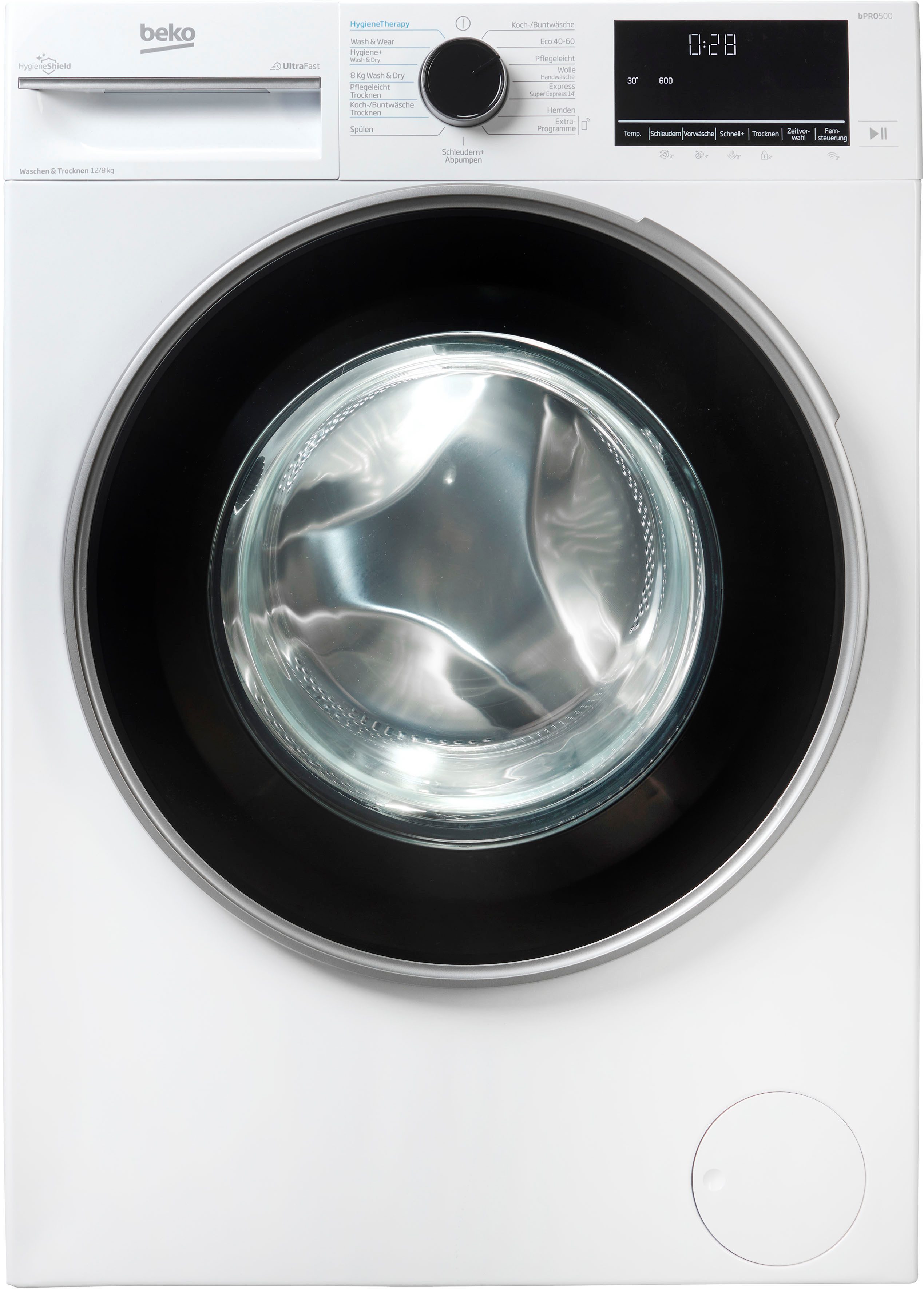 BEKO Waschtrockner B3DFT512447W 7178559800, 12 kg, 8 kg, 1400 U/min, Vollelektronik, SteamCure-Damp, Wash & Wear