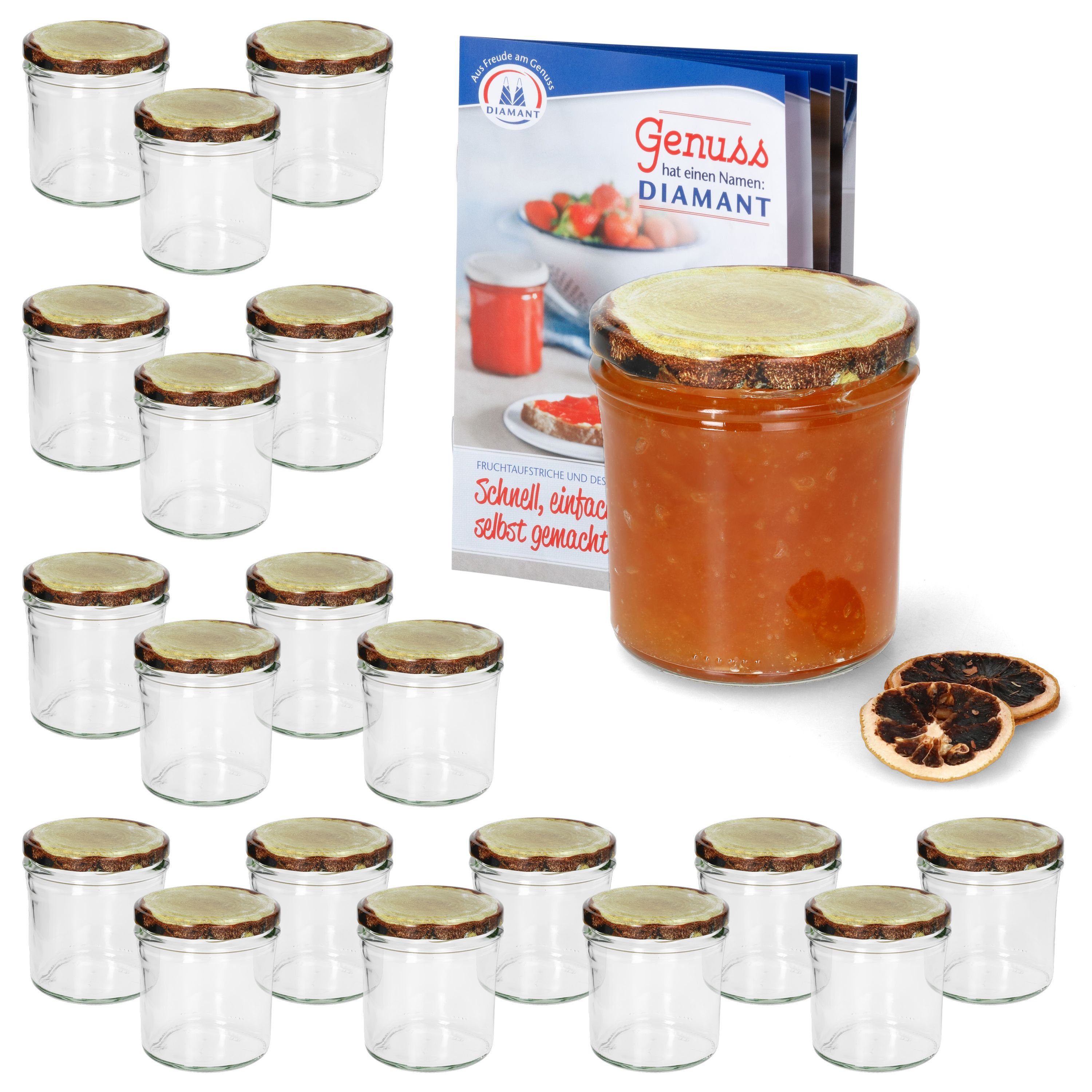 MamboCat Einmachglas 20er Set Sturzgläser 350 ml Marmeladengläser To 82 Holzdekor Deckel, Glas