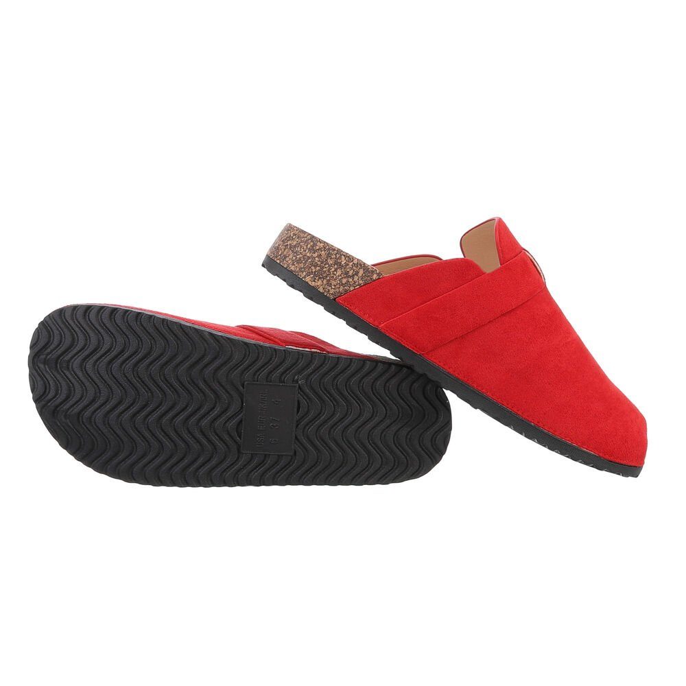 Pantoletten Mules Pantolette Flach Damen Ital-Design in Rot Freizeit