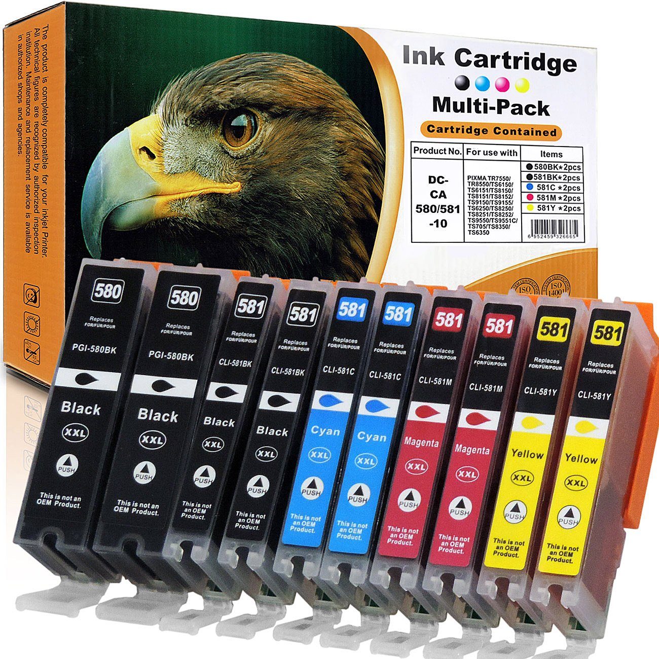 Multipack 6250 und Canon CLI-581 Kompatibel (für Canon TS weitere) D&C Tintenpatrone XXL PGI-580 XXL, Pixma (2x 10-Farben