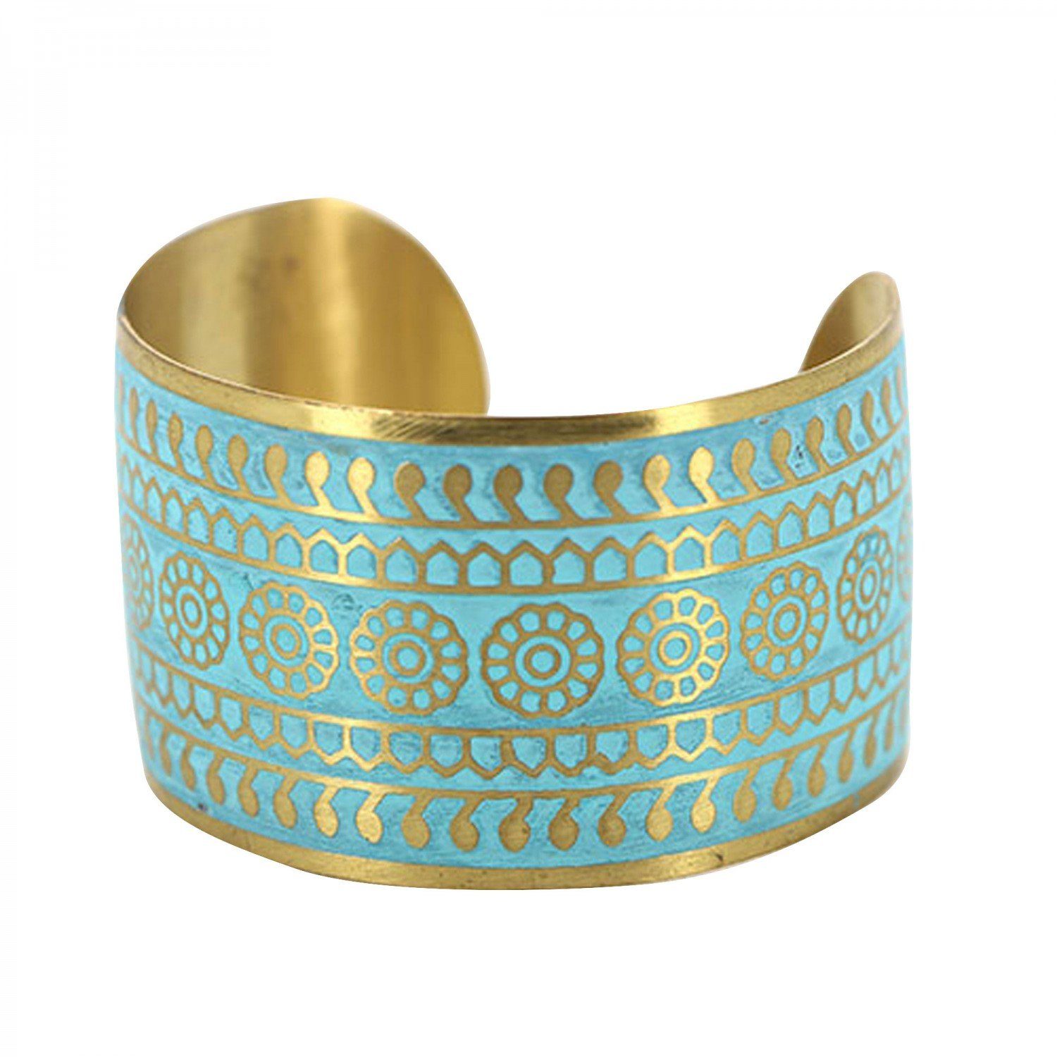 mitienda Armband Armreif türkis aus Messing mit goldener Musterung