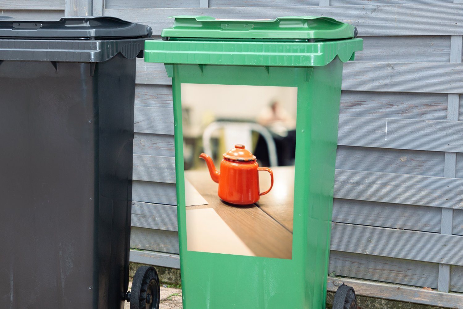 St), Mülltonne, Rote Abfalbehälter Mülleimer-aufkleber, rotem Container, Wandsticker (1 MuchoWow Deckel mit Teekanne Sticker,