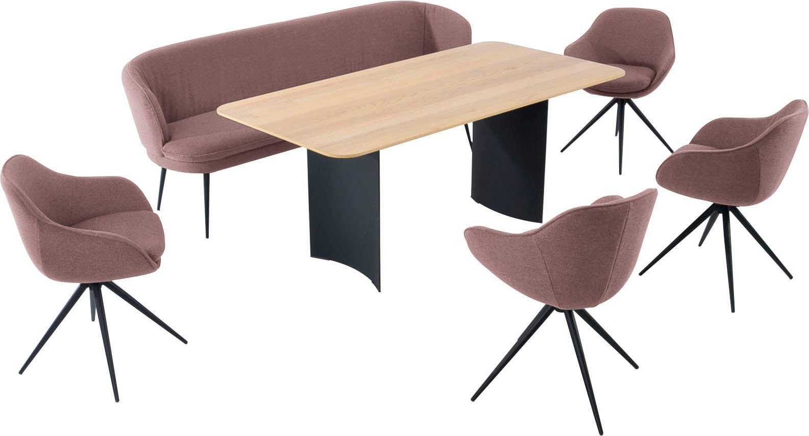 K+W Komfort & Wohnen Essgruppe ZOOM, Solobank, Essgruppe Tisch und Sesseln mit 4 abgerundete 1